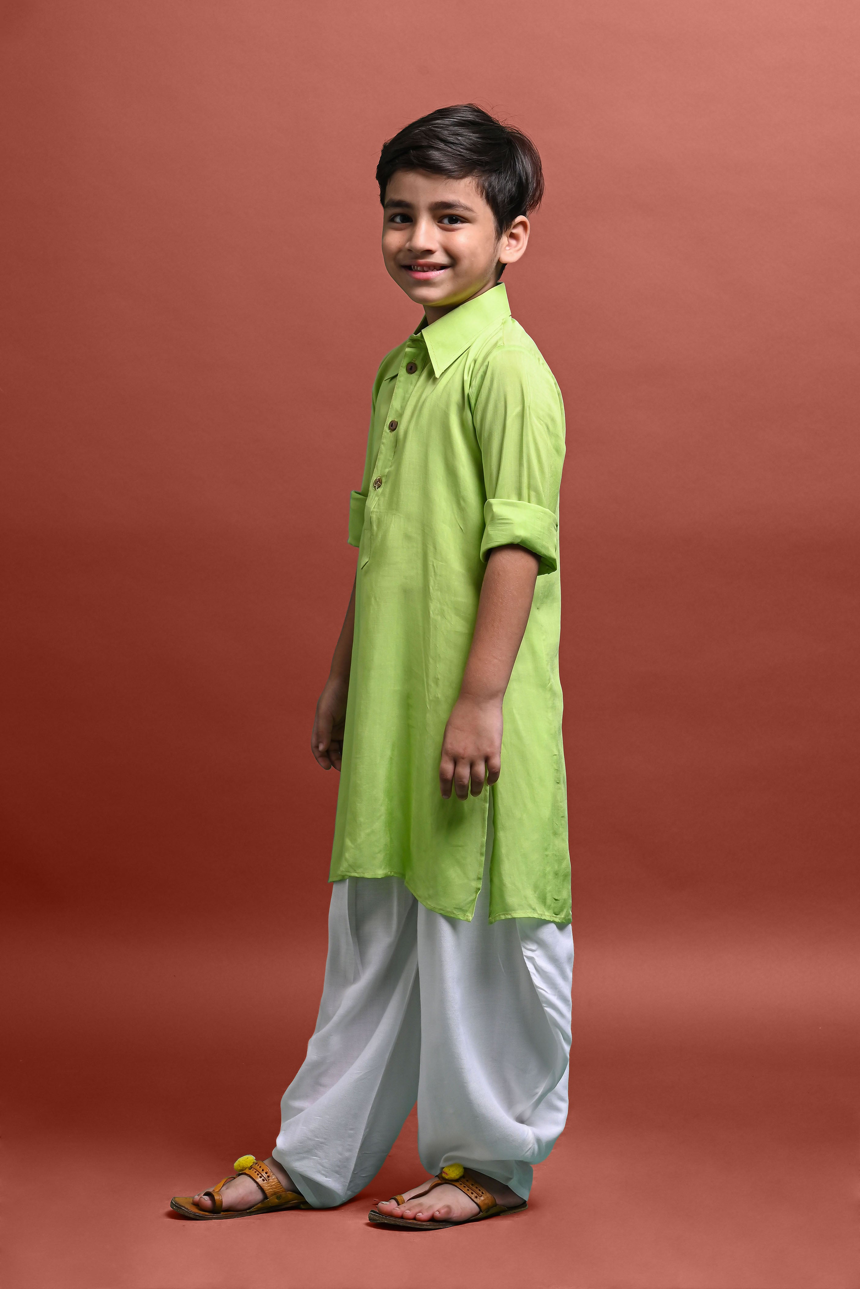 Green Solid Kurta With Patiyala Set for Kids Vesham Retails