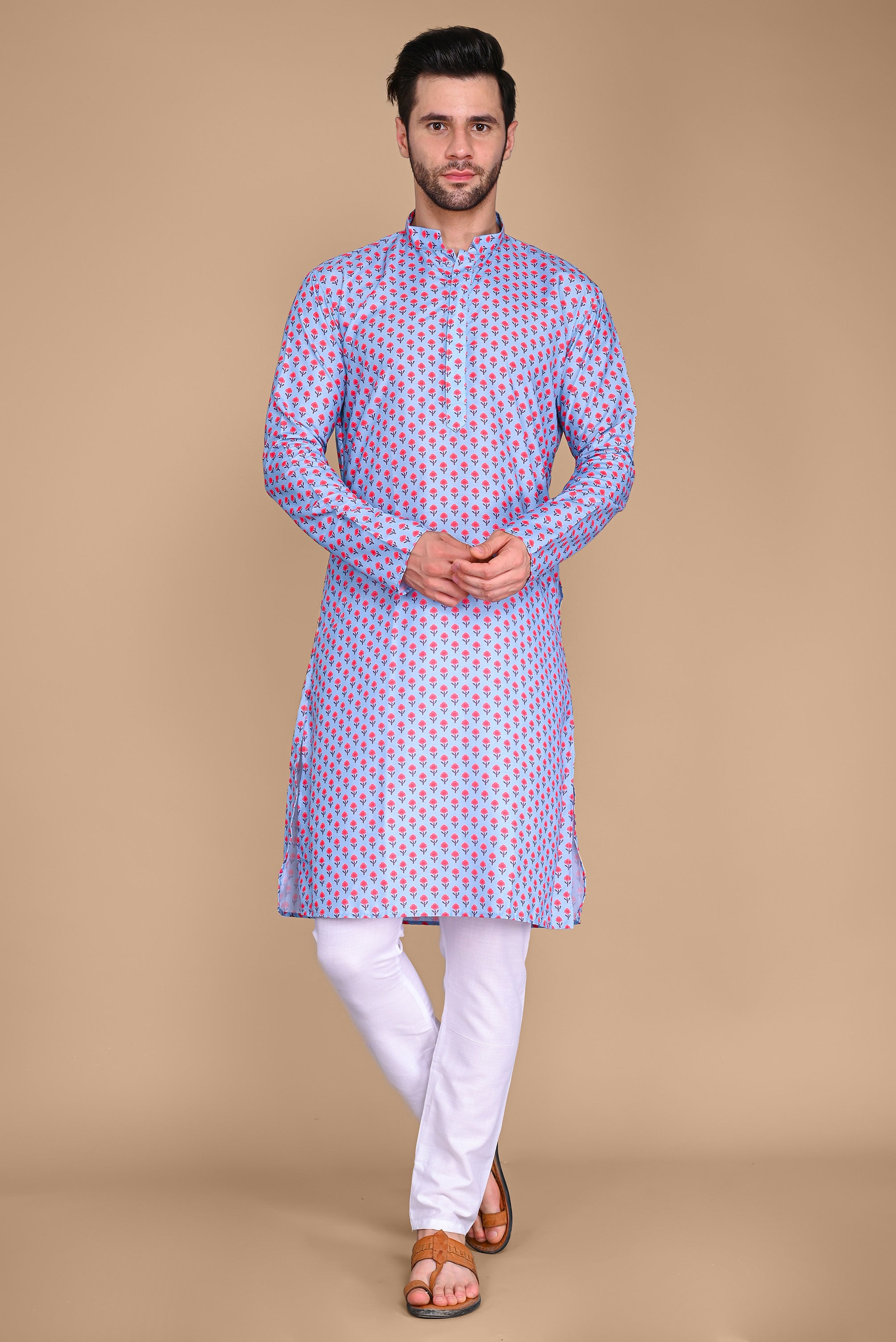 Blue Floral Printed Kurta And Churidar Set Vesham Retails