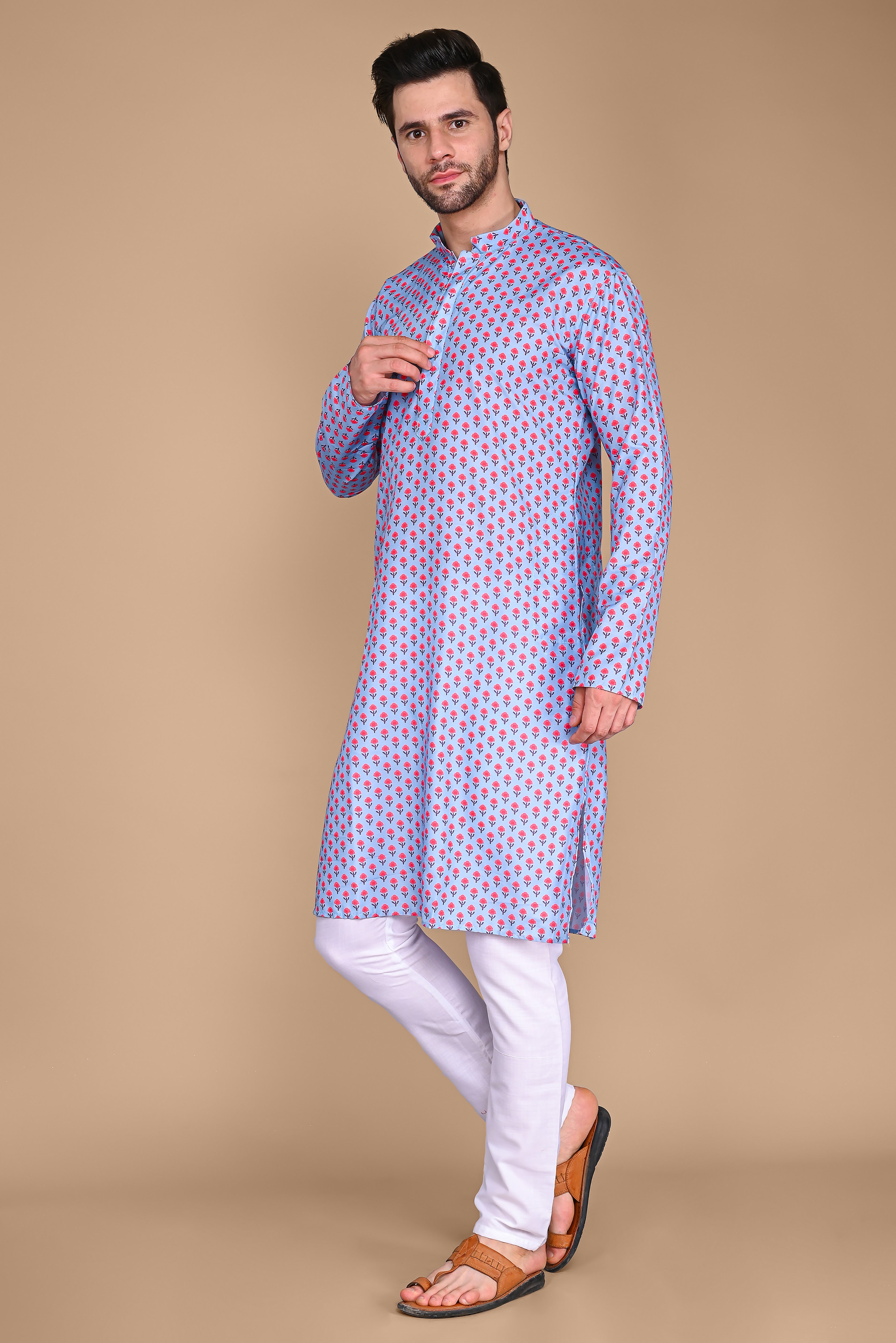 Blue Floral Printed Kurta And Churidar Set Vesham Retails