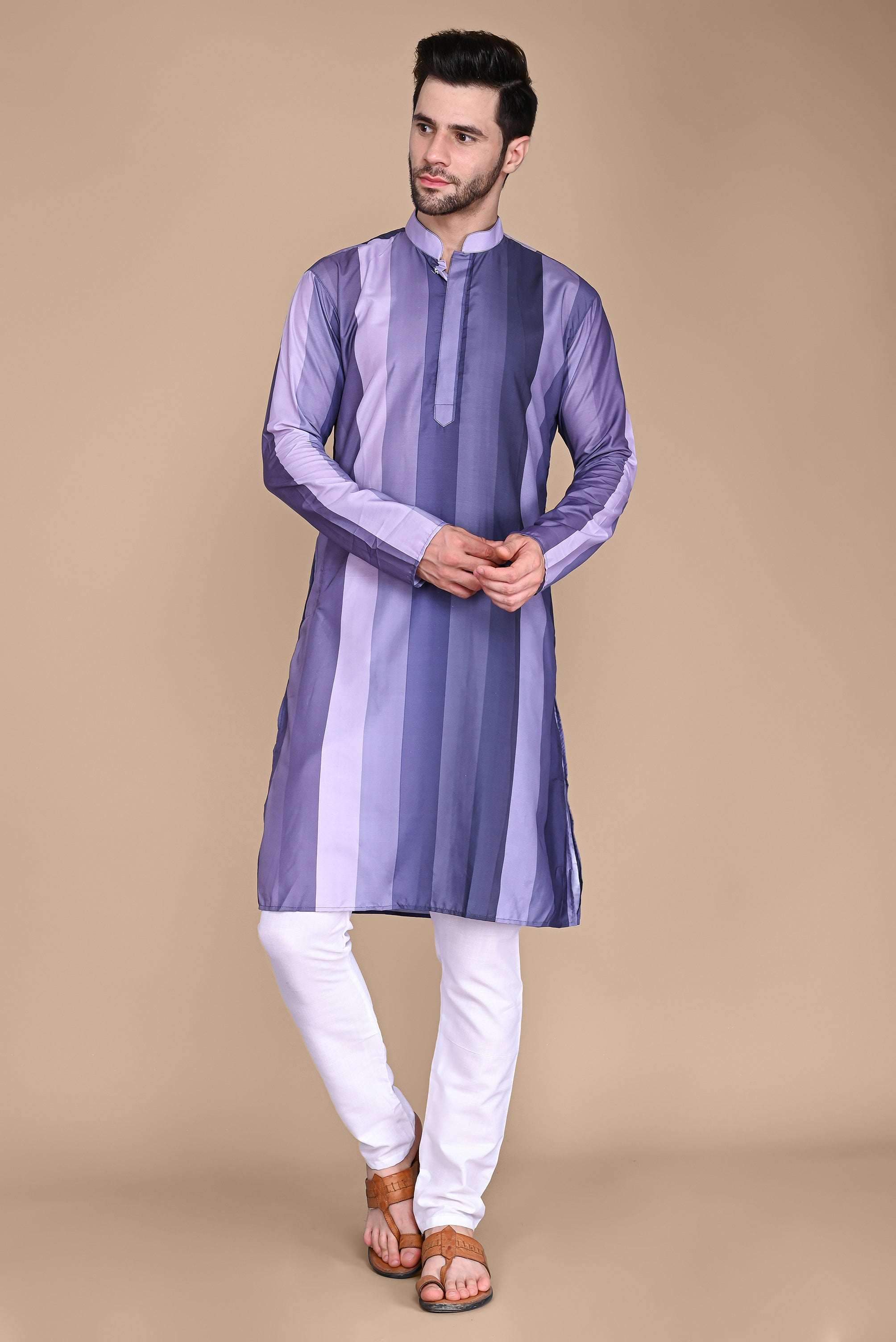 Purple Shaded Cotton Silk Kurta And Churidar Set Vesham Retails