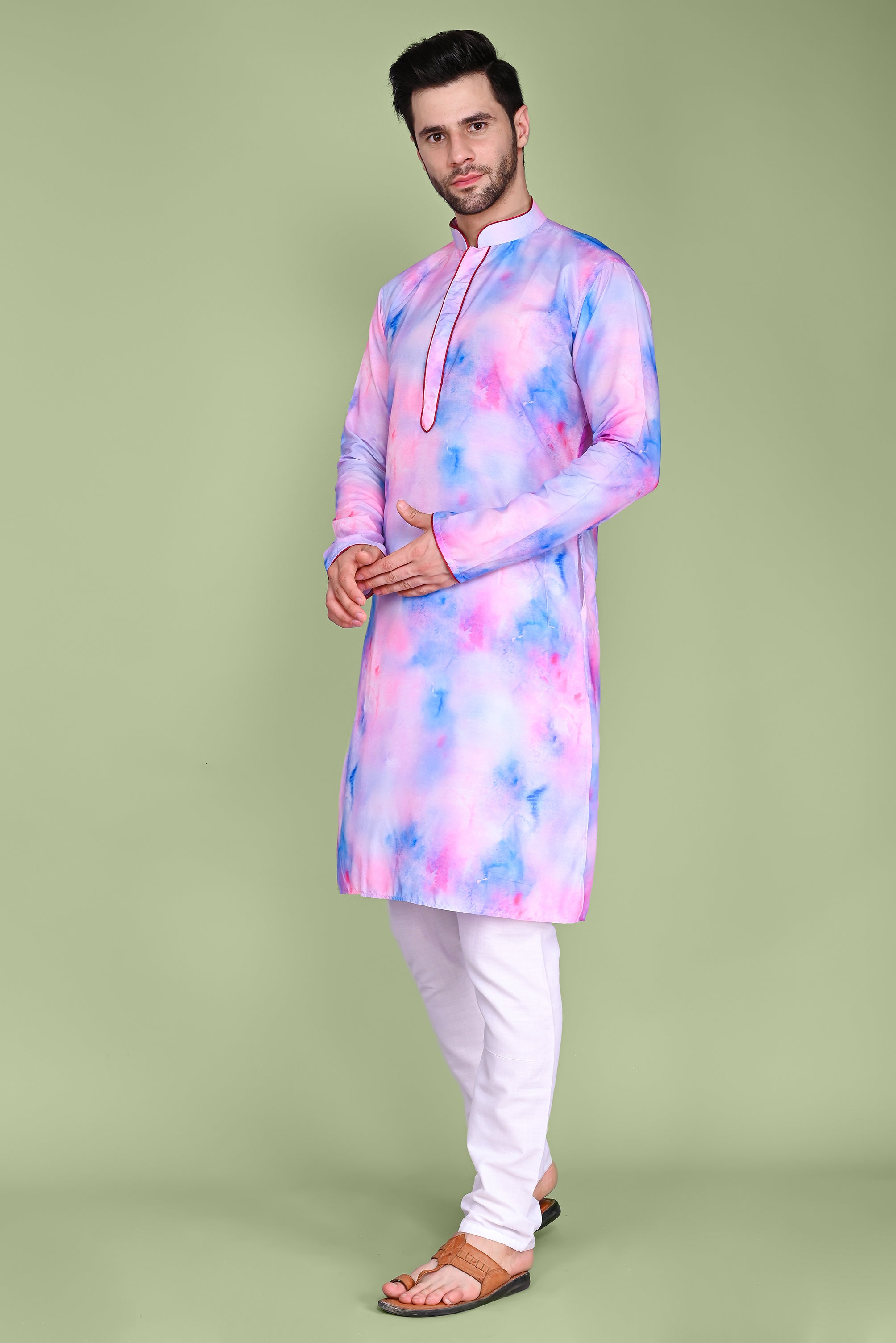 Pink And Blue Tie & Dye Kurta Churidar Set Vesham Retails