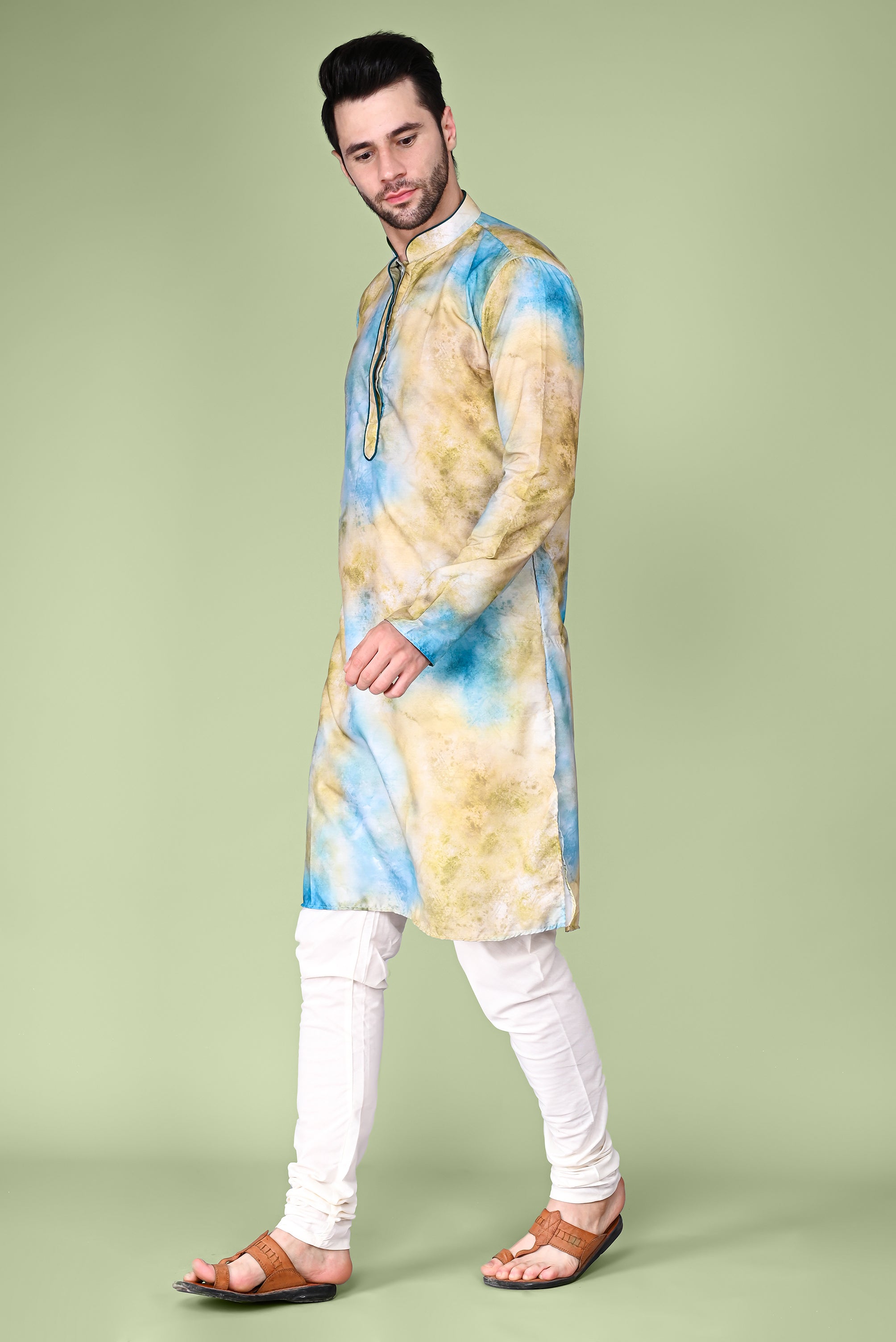 Yellow And Sky Tie & Dye Kurta Churidar Set Vesham Retails