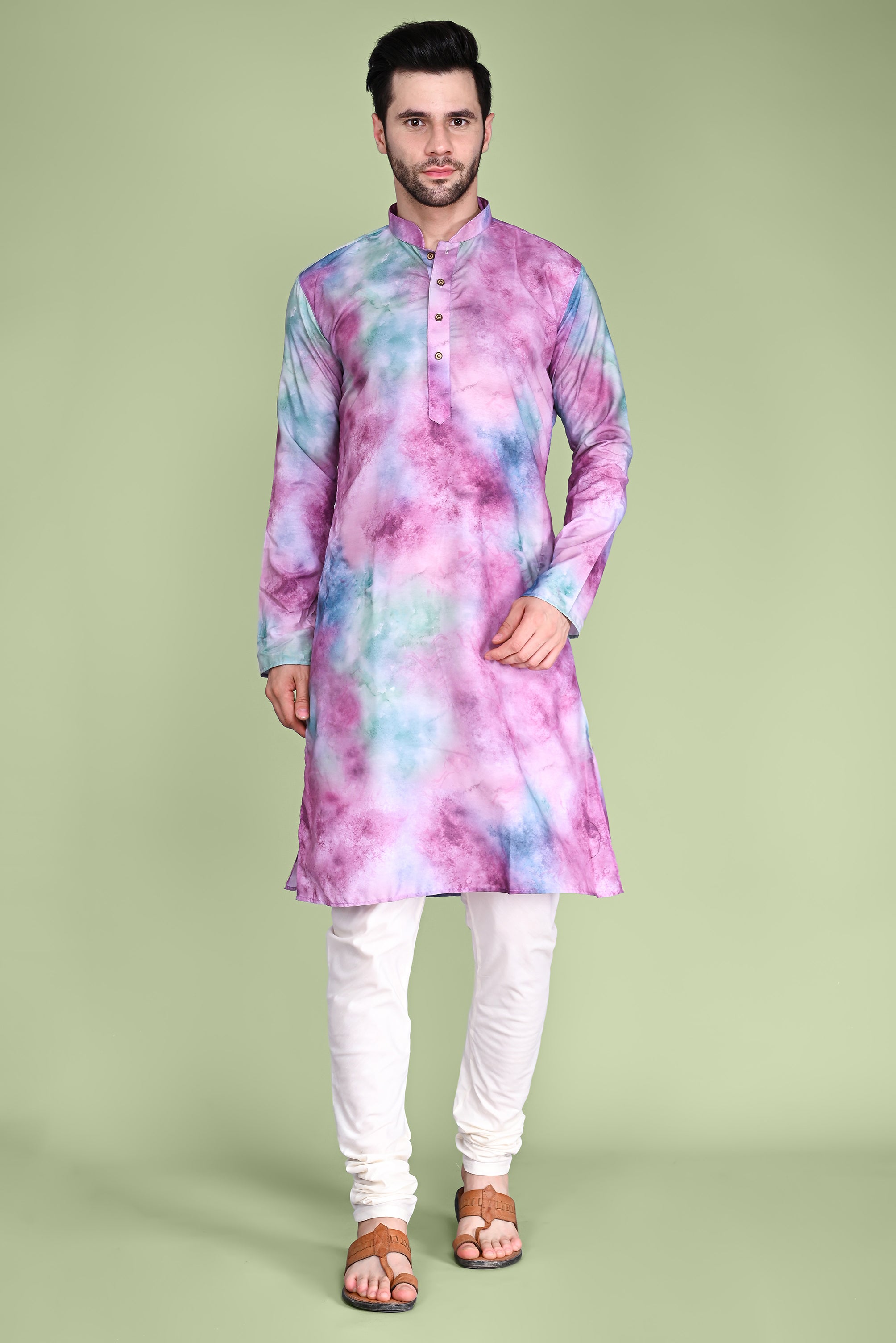 Violet And Blue Tie & Dye Kurta Churidar Set Vesham Retails