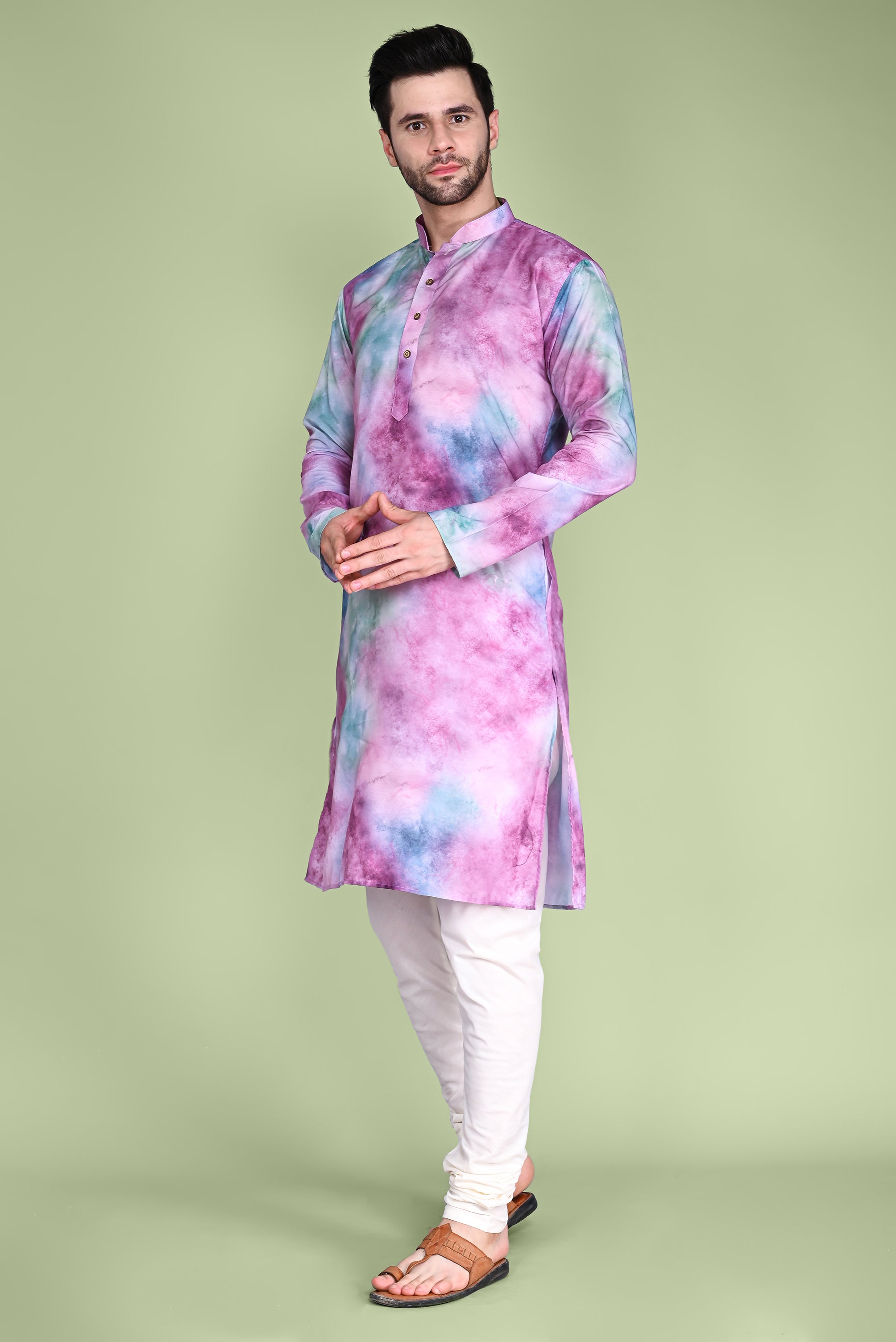 Violet And Blue Tie & Dye Kurta Churidar Set Vesham Retails