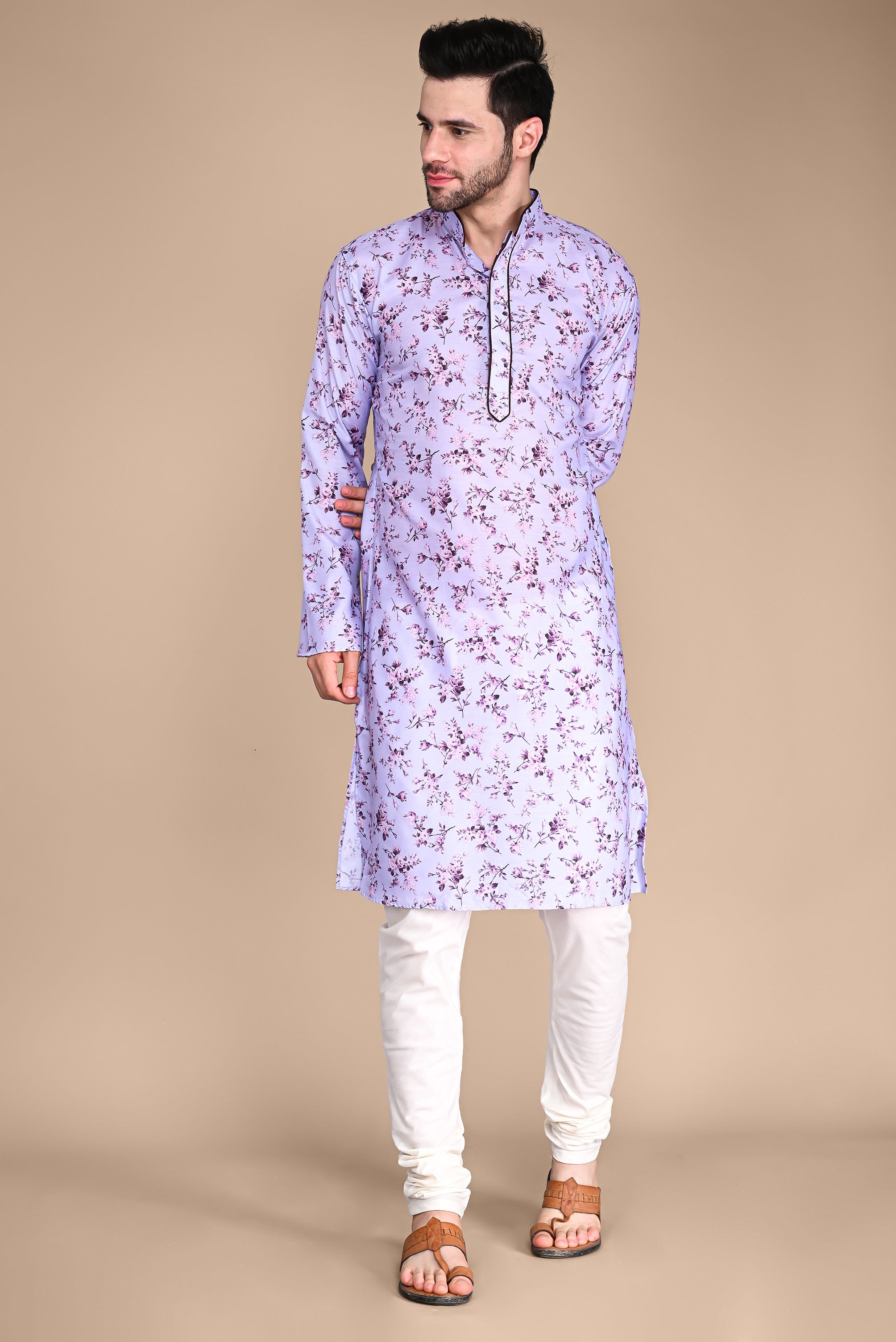 Lavender Floral Printed Kurta And Churidar Set Vesham Retails