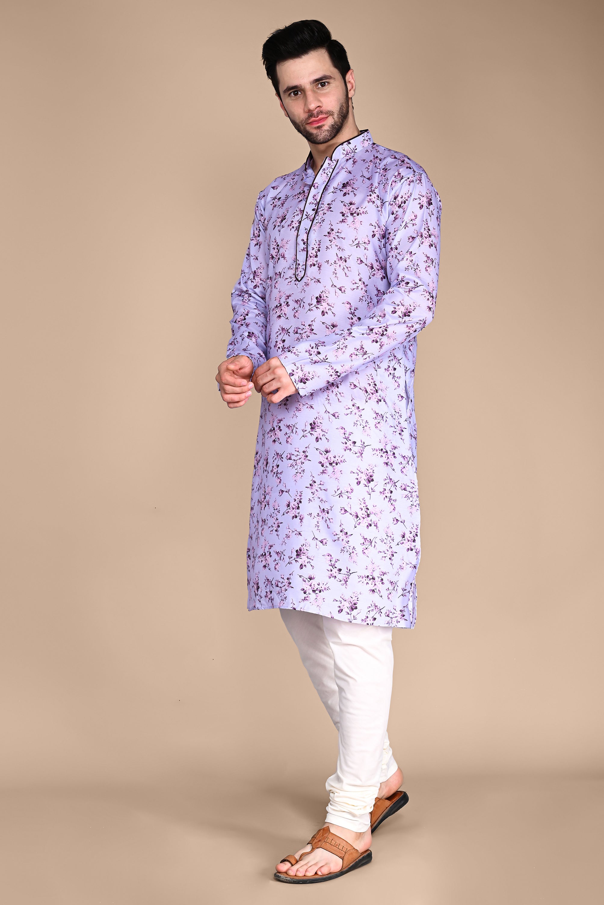 Lavender Floral Printed Kurta And Churidar Set Vesham Retails