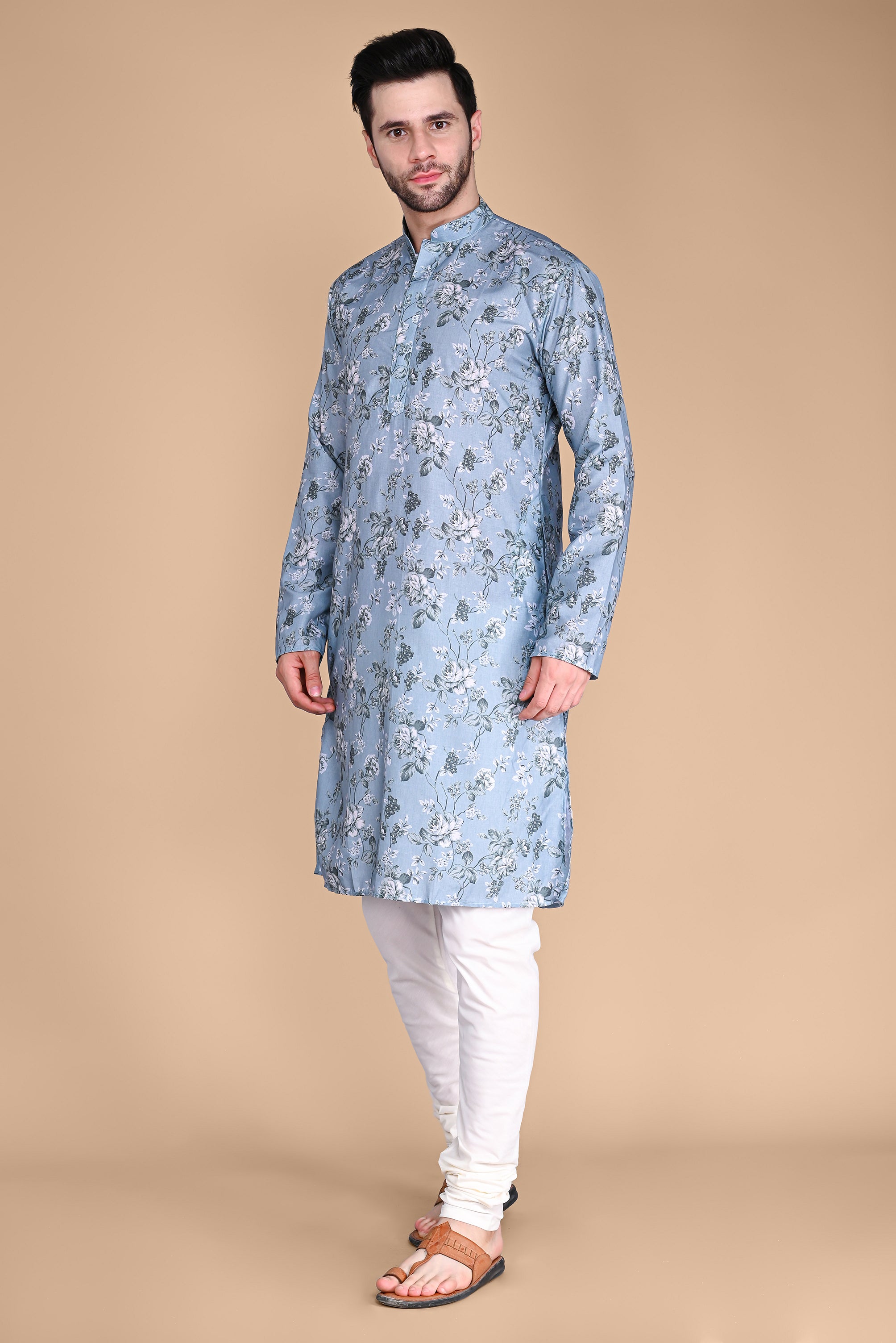 Grey Floral Printed Kurta And Churidar Set Vesham Retails