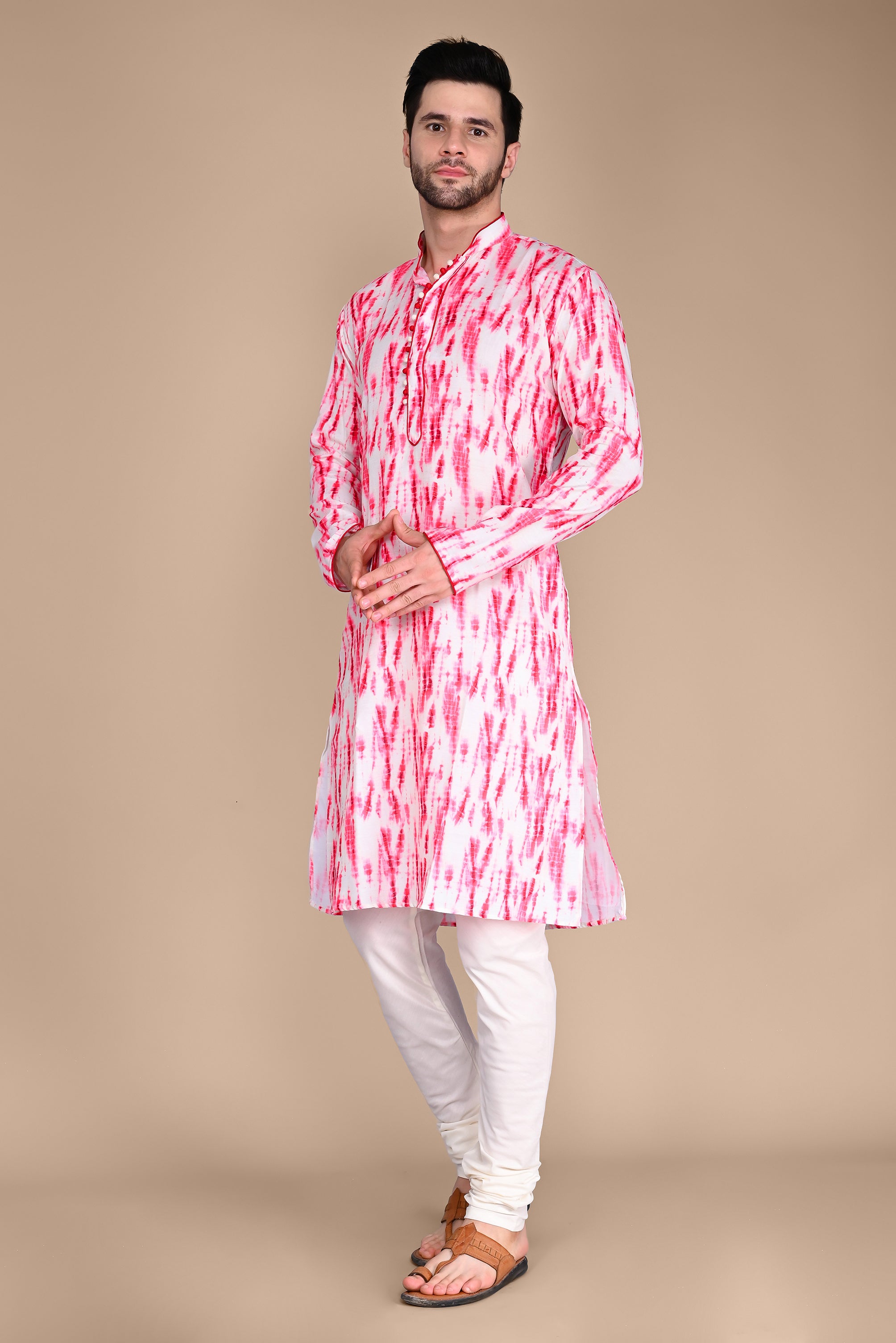 Pink And White Printed Cotton Silk Kurta Churidar Set Vesham Retails