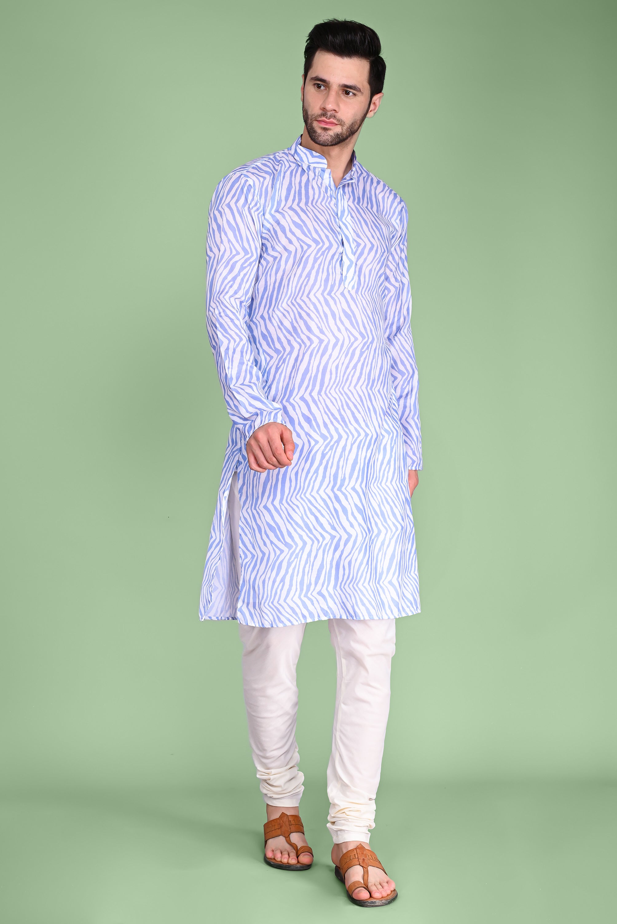 Blue Leheriya Handblock Printed Kurta And Churidar Set Vesham Retails