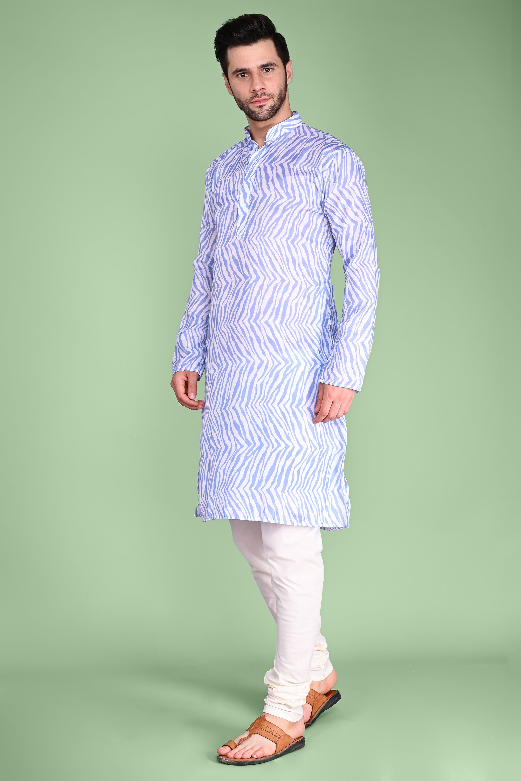 Blue Leheriya Handblock Printed Kurta And Churidar Set Vesham Retails