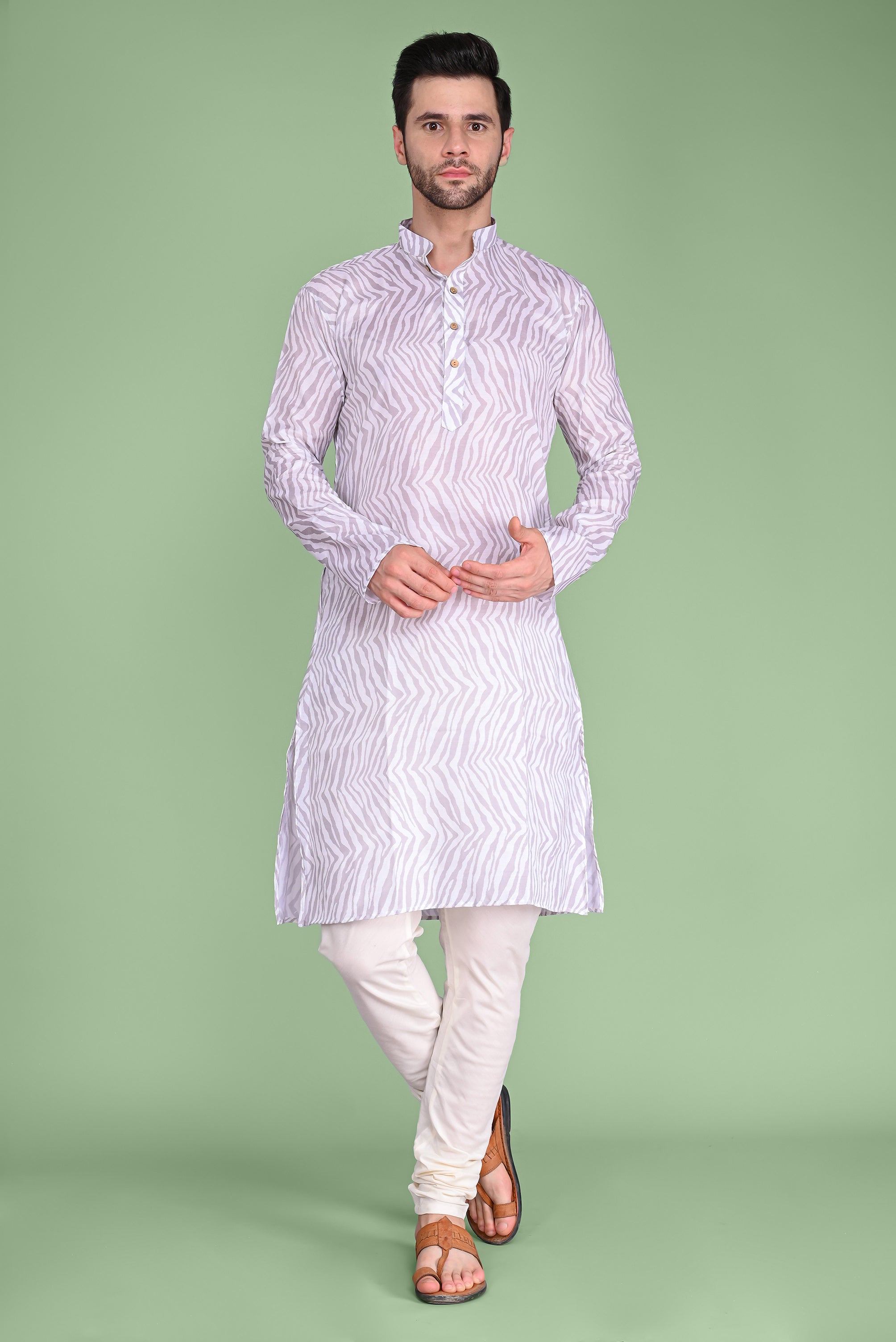 Grey Leheriya Handblock Printed Kurta And Churidar Set Vesham Retails