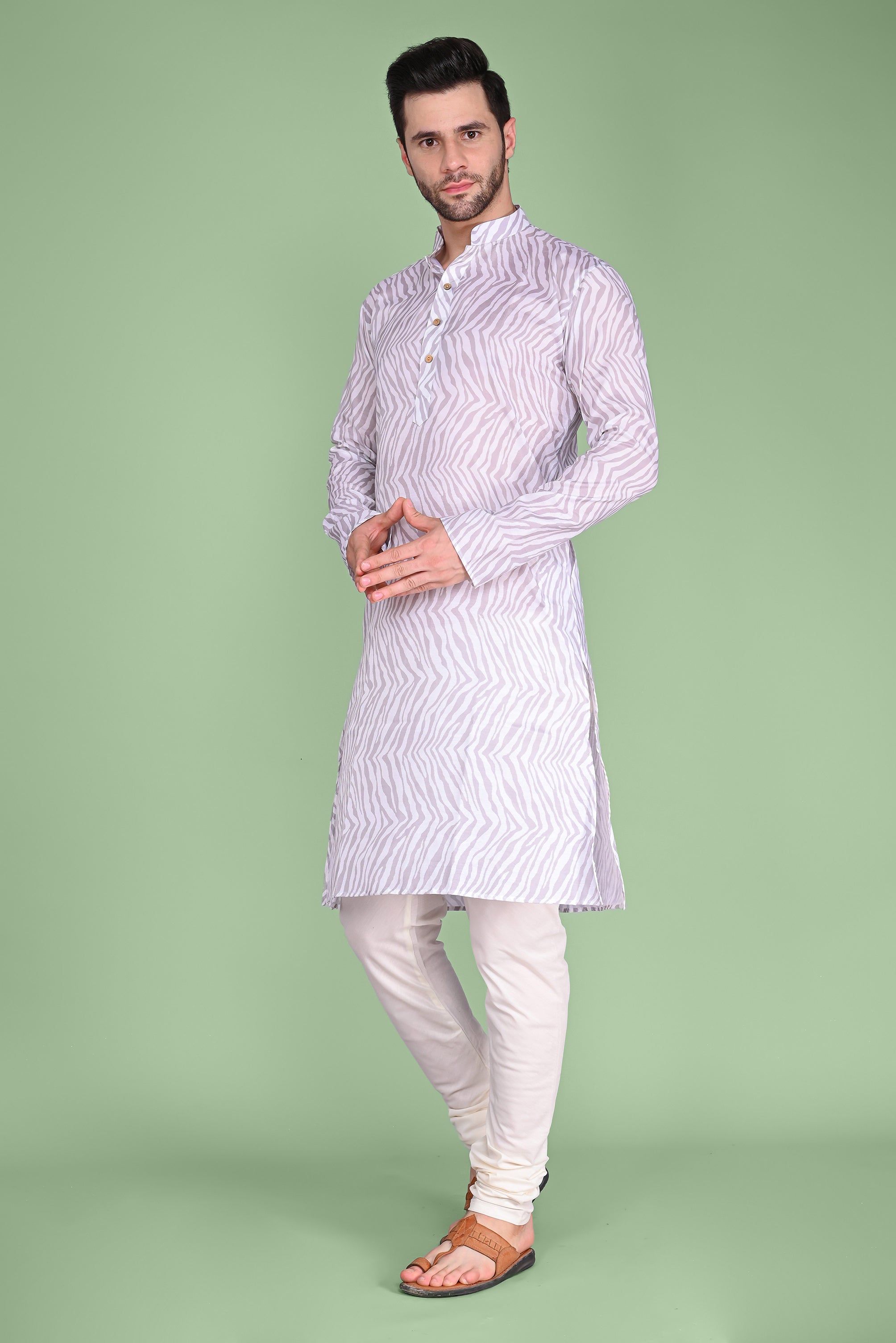 Grey Leheriya Handblock Printed Kurta And Churidar Set Vesham Retails