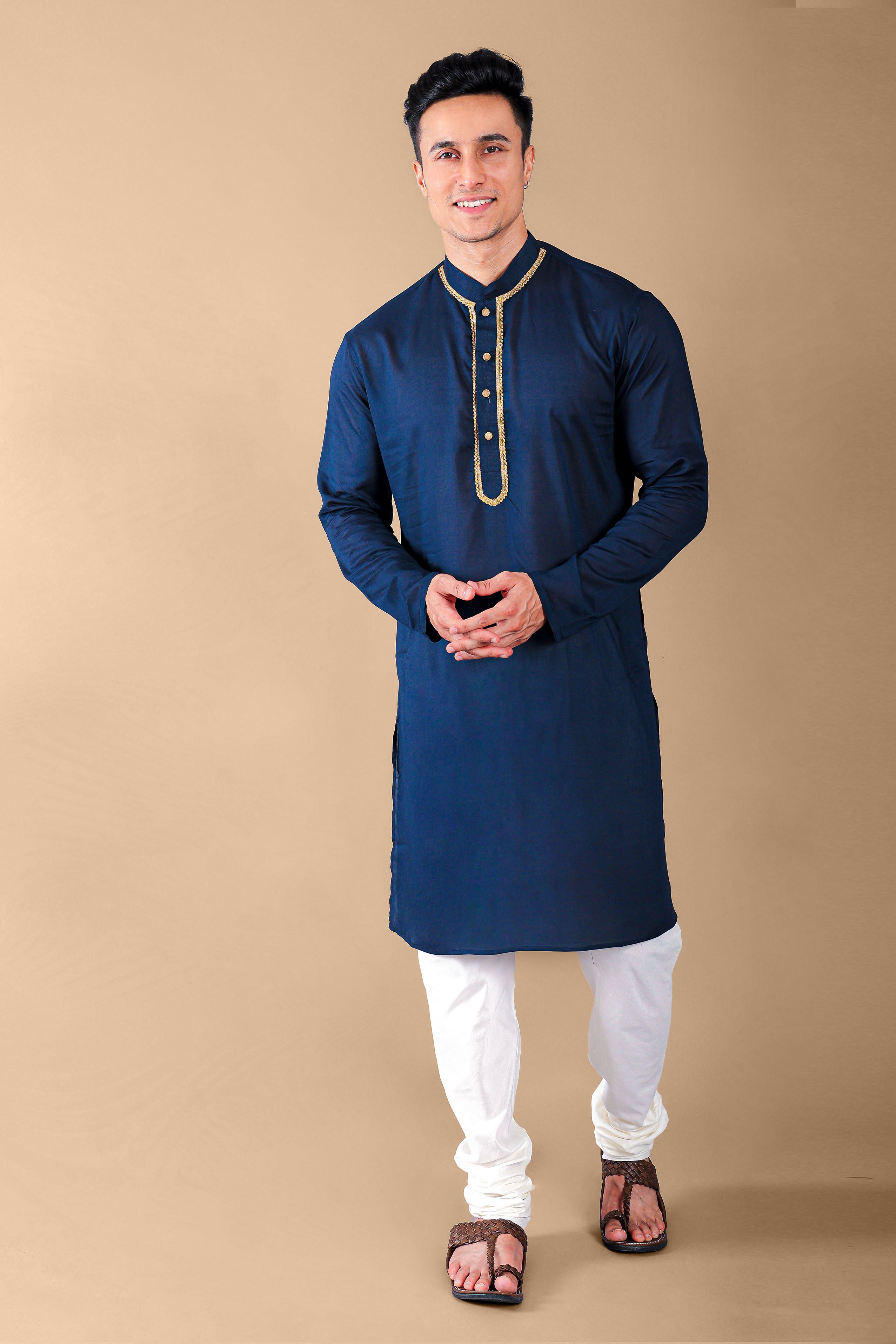 Blue Embellished Kurta With Pajama Set for Men Vesham Retails