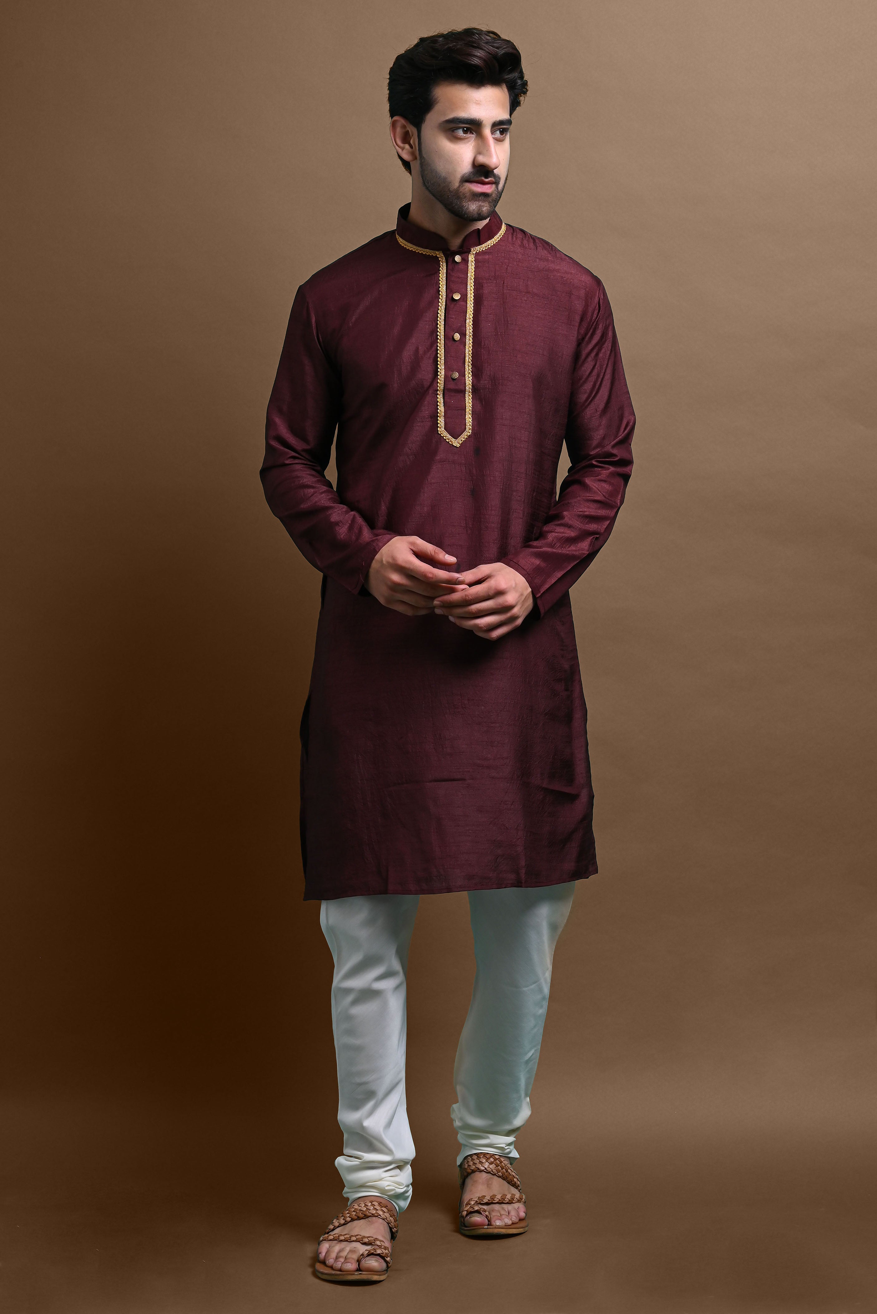 Maroon Embellished Kurta With Pajama Set for Men Vesham Retails