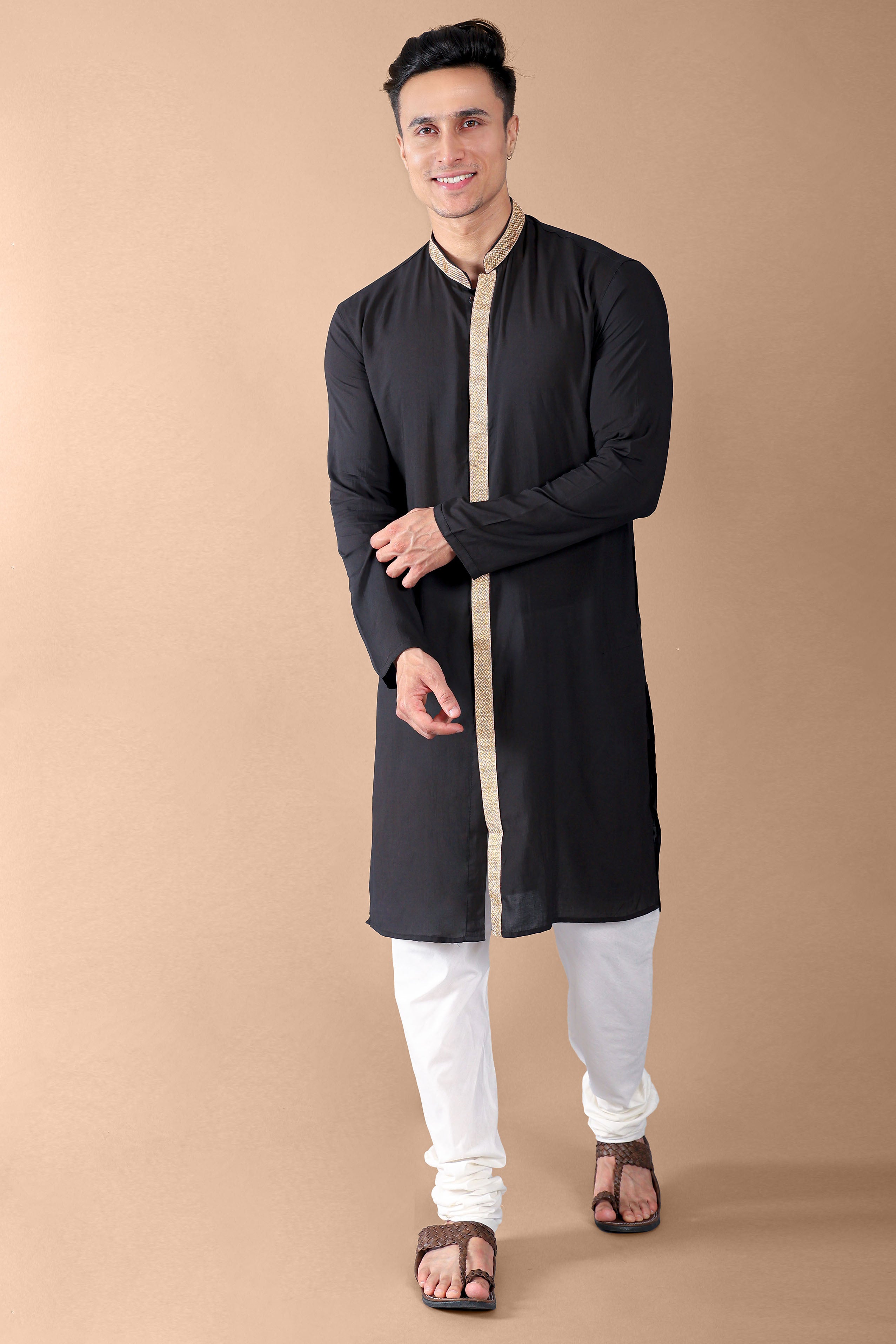 Black Embellished Kurta With Pajama Set for Men Vesham Retails