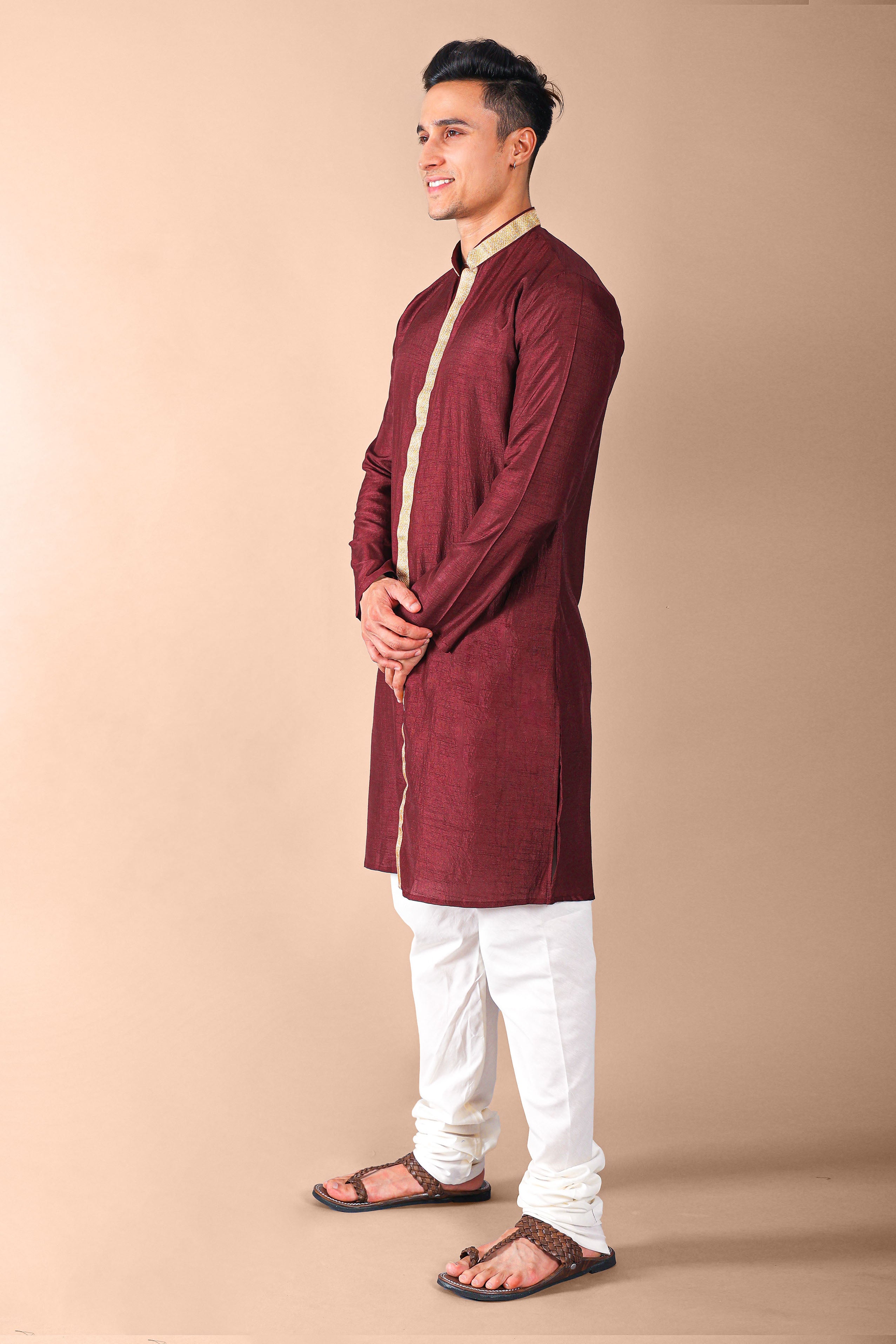 Brown Embellished Kurta With Pajama Set for Men Vesham Retails