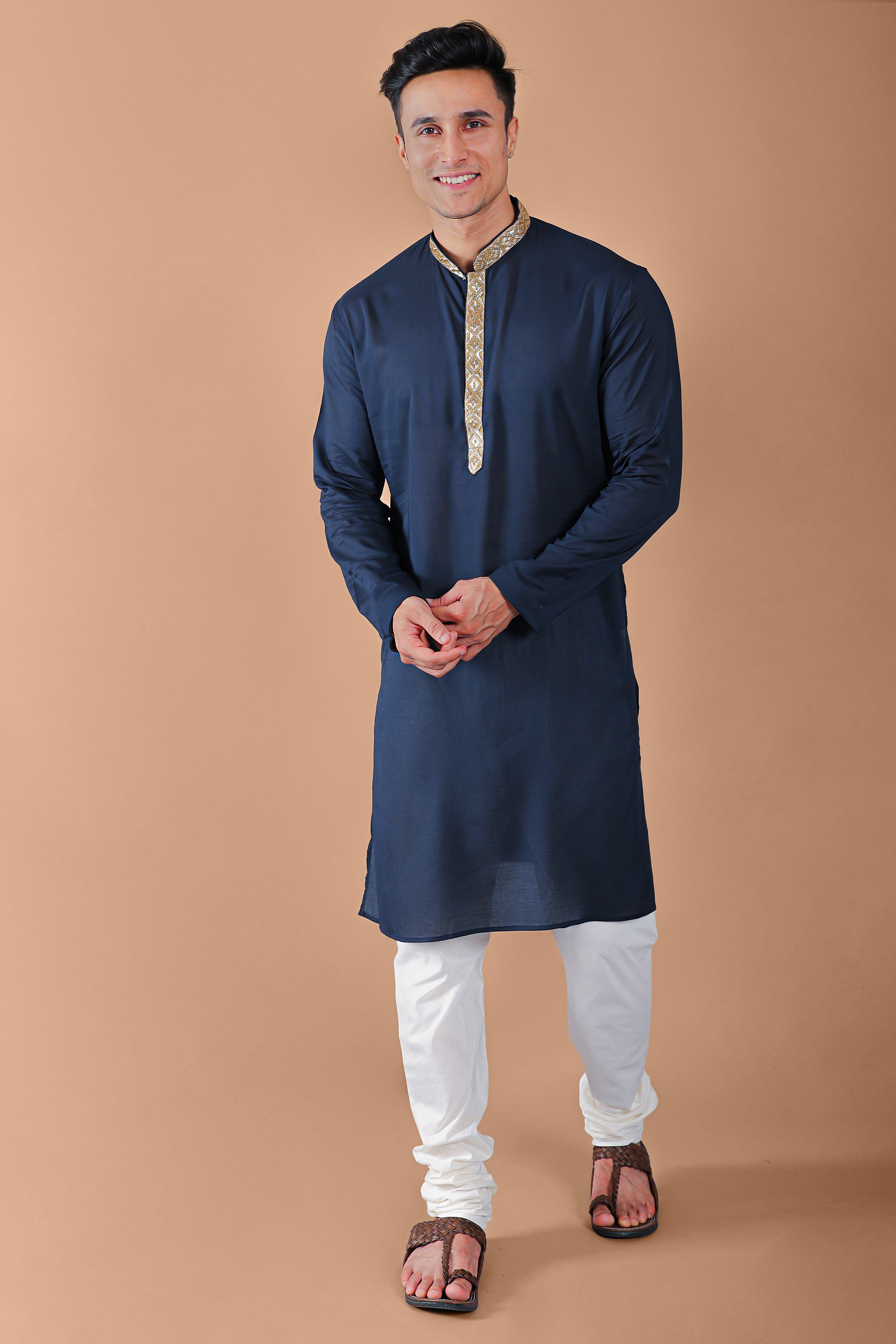 Blue Embellished Kurta With Pajama Set for Men Vesham Retails