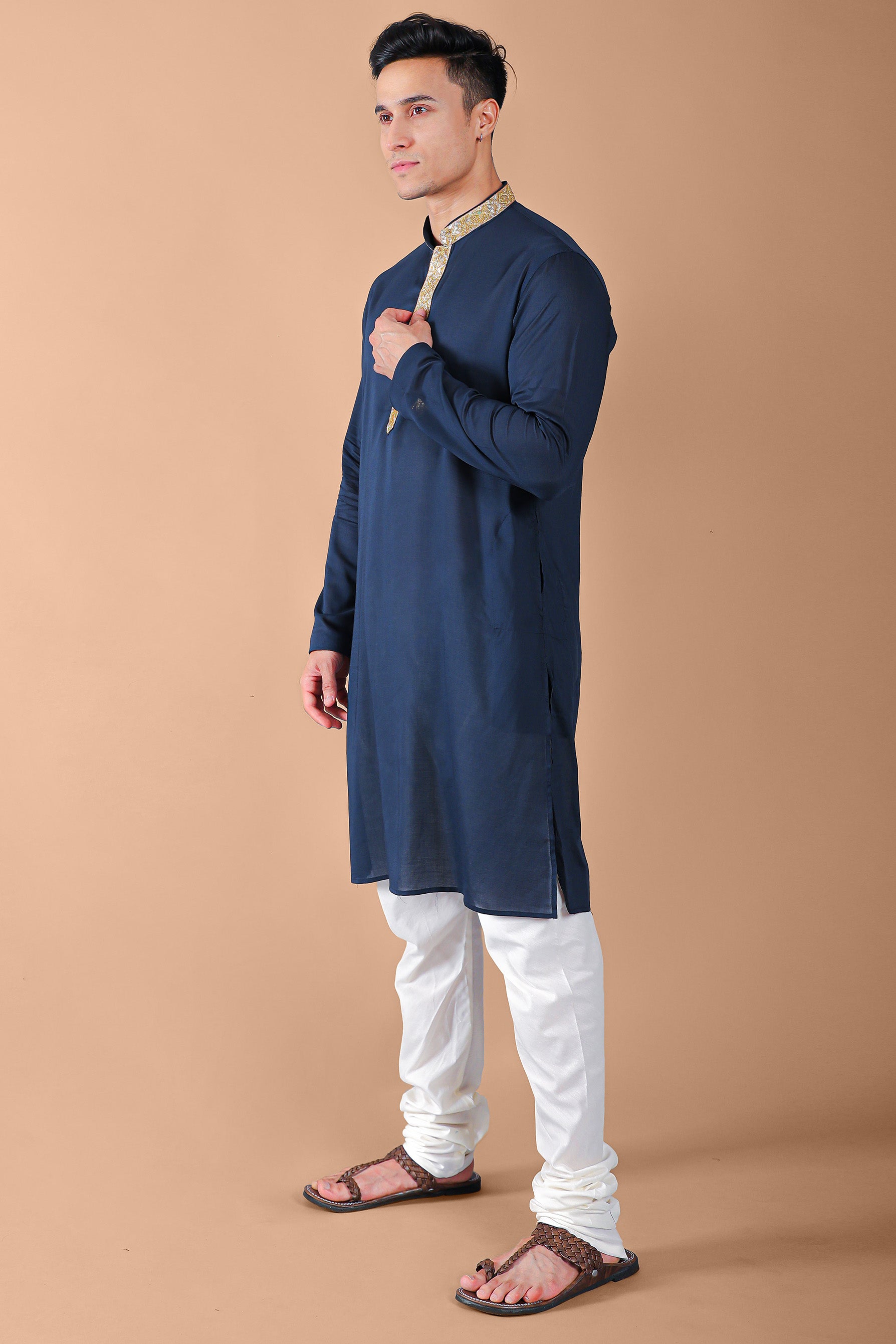 Blue Embellished Kurta With Pajama Set for Men Vesham Retails