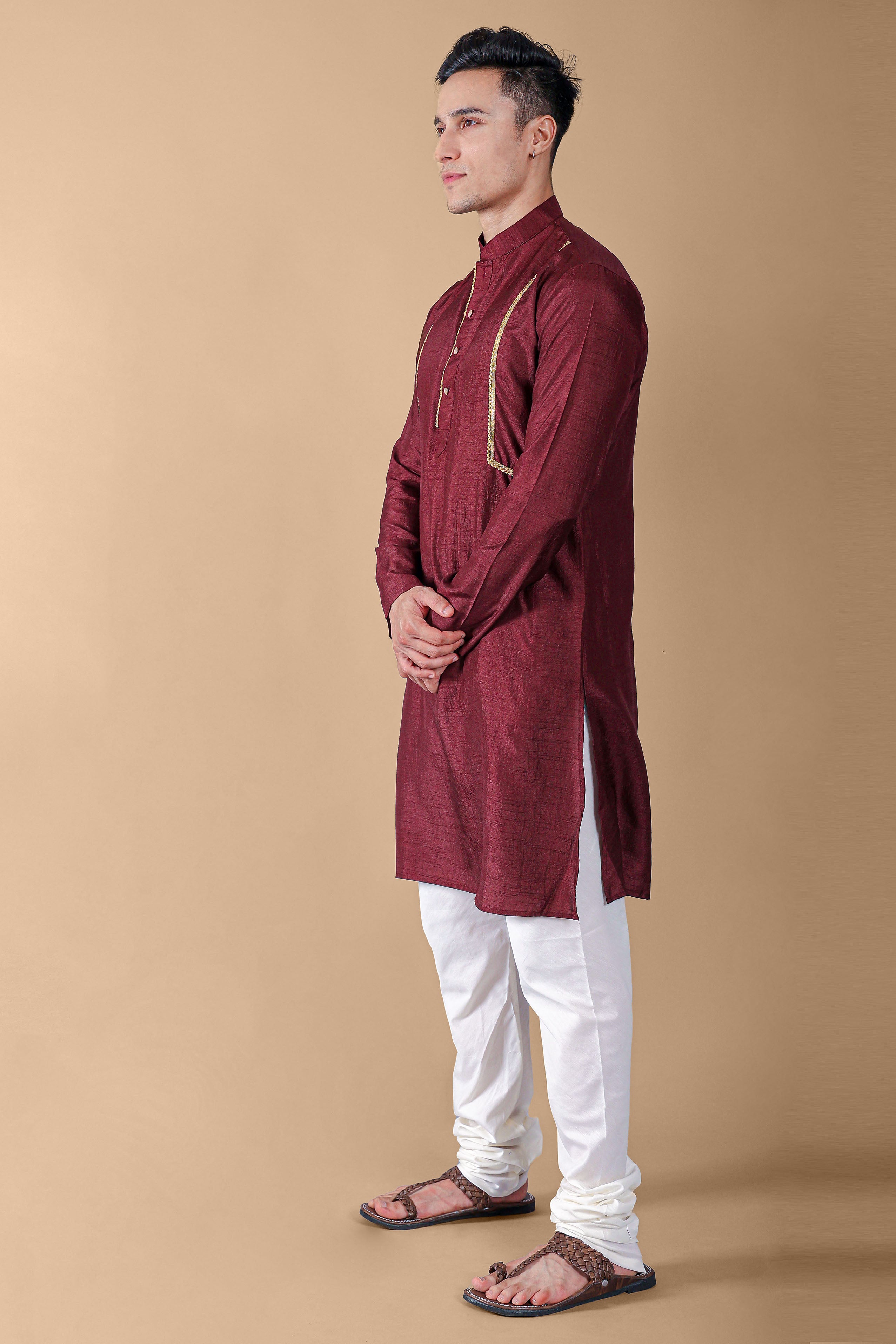 Brown Embellished Kurta With Pajama Set for Men Vesham Retails