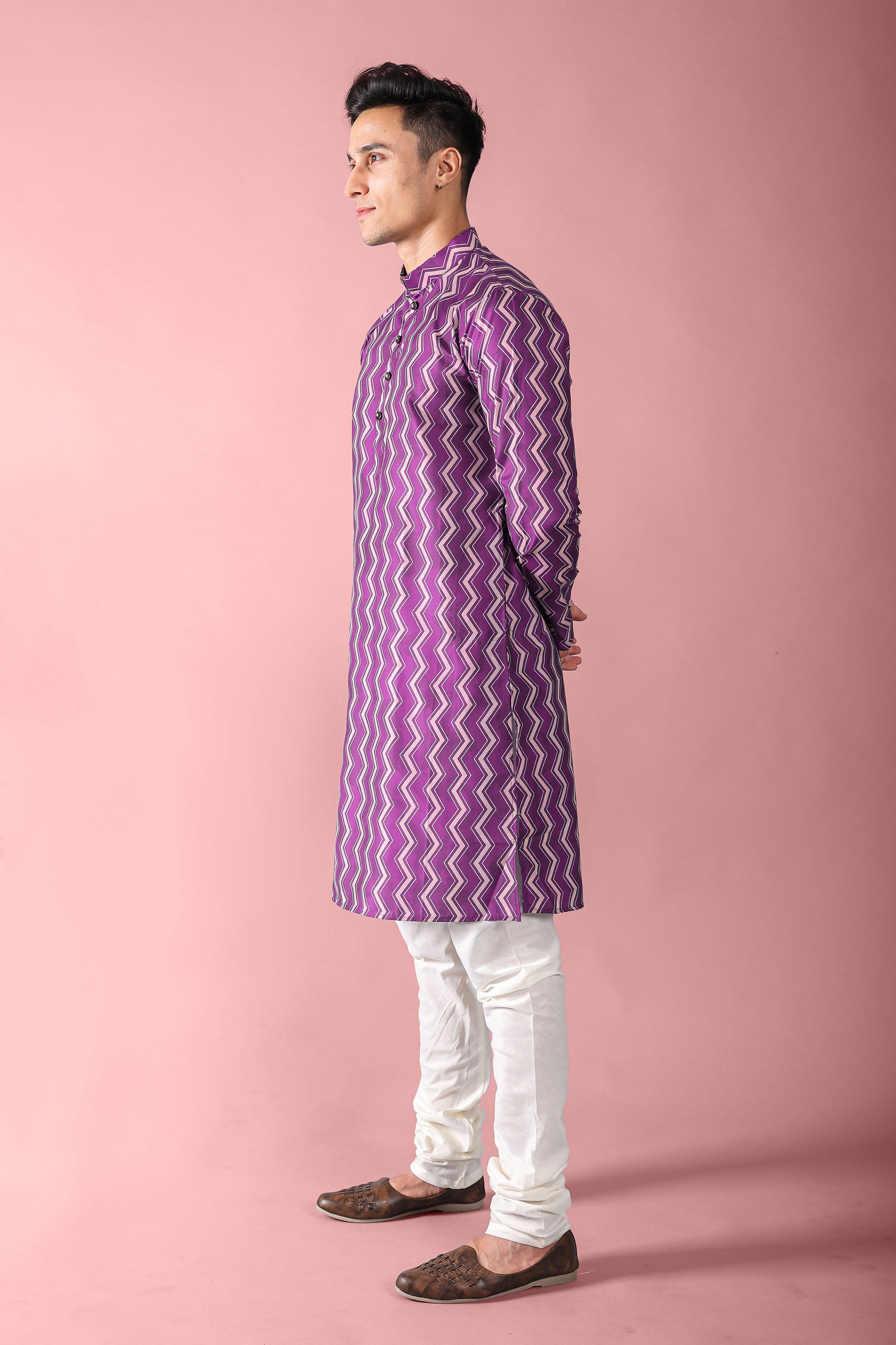 Burgundy Mens Printed Kurta Churidar For Men Vesham Retails