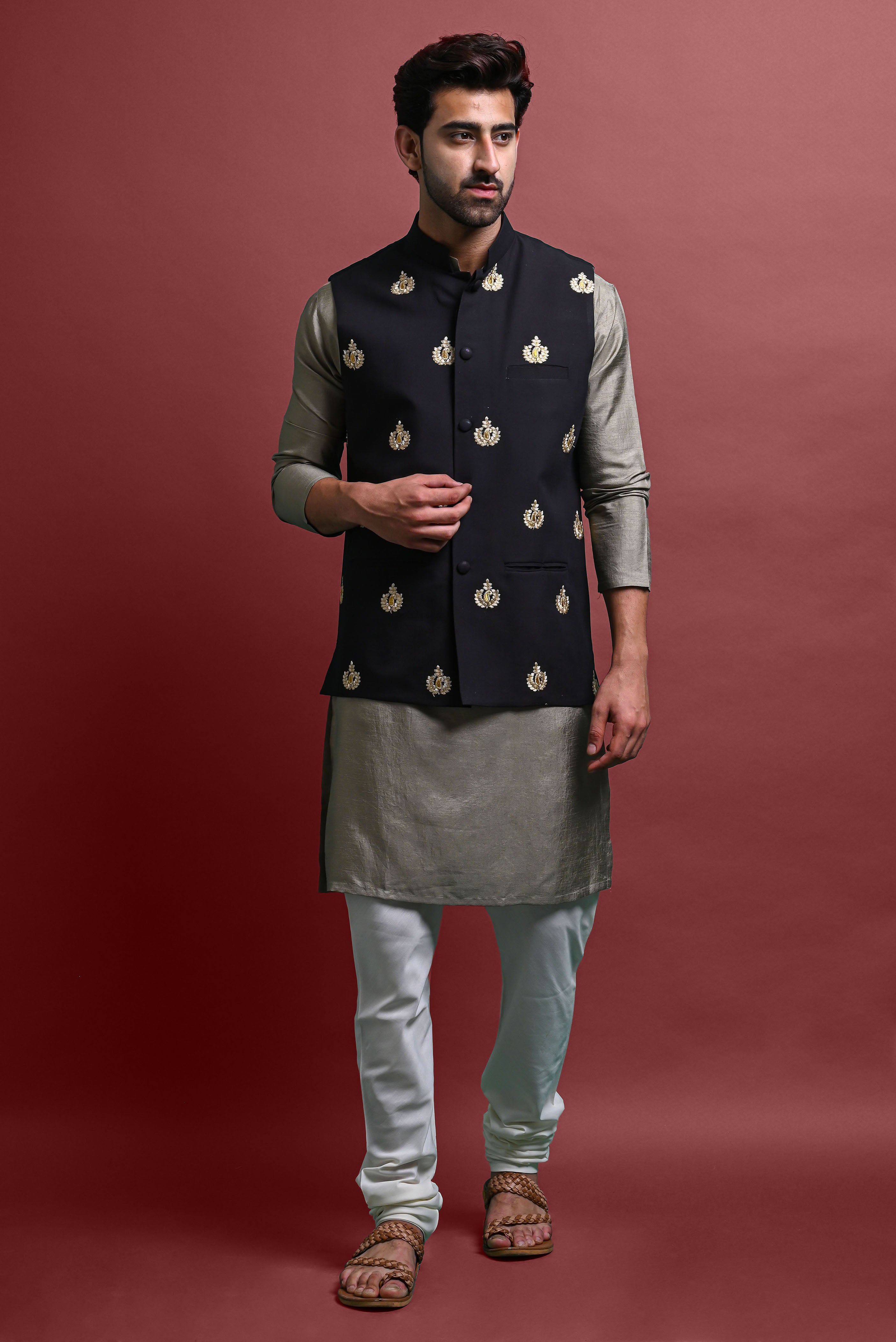 Kurta Churidar With Jacket Set For Men Vesham Retails