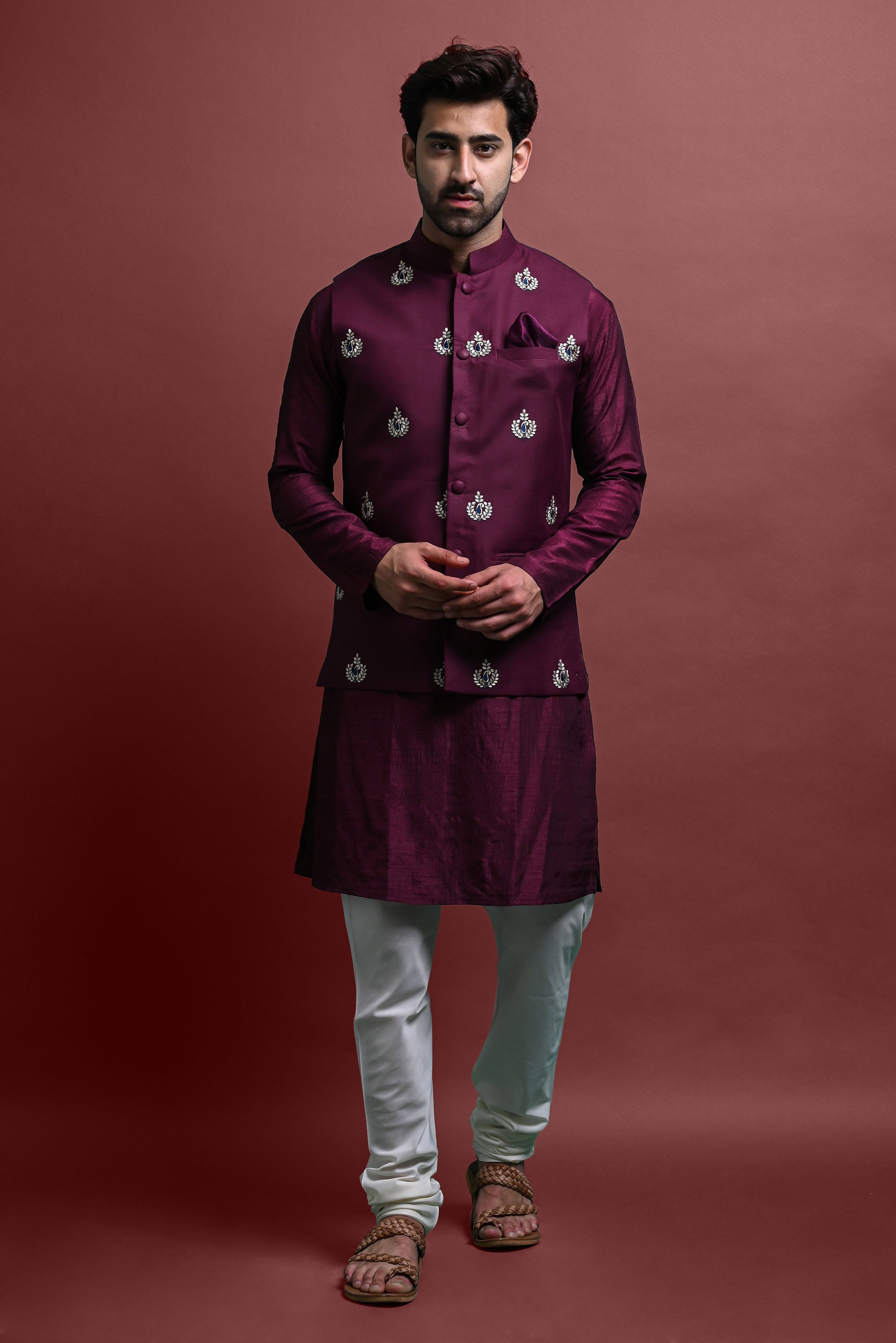 Kurta Churidar With Jacket Set For Men Vesham Retails