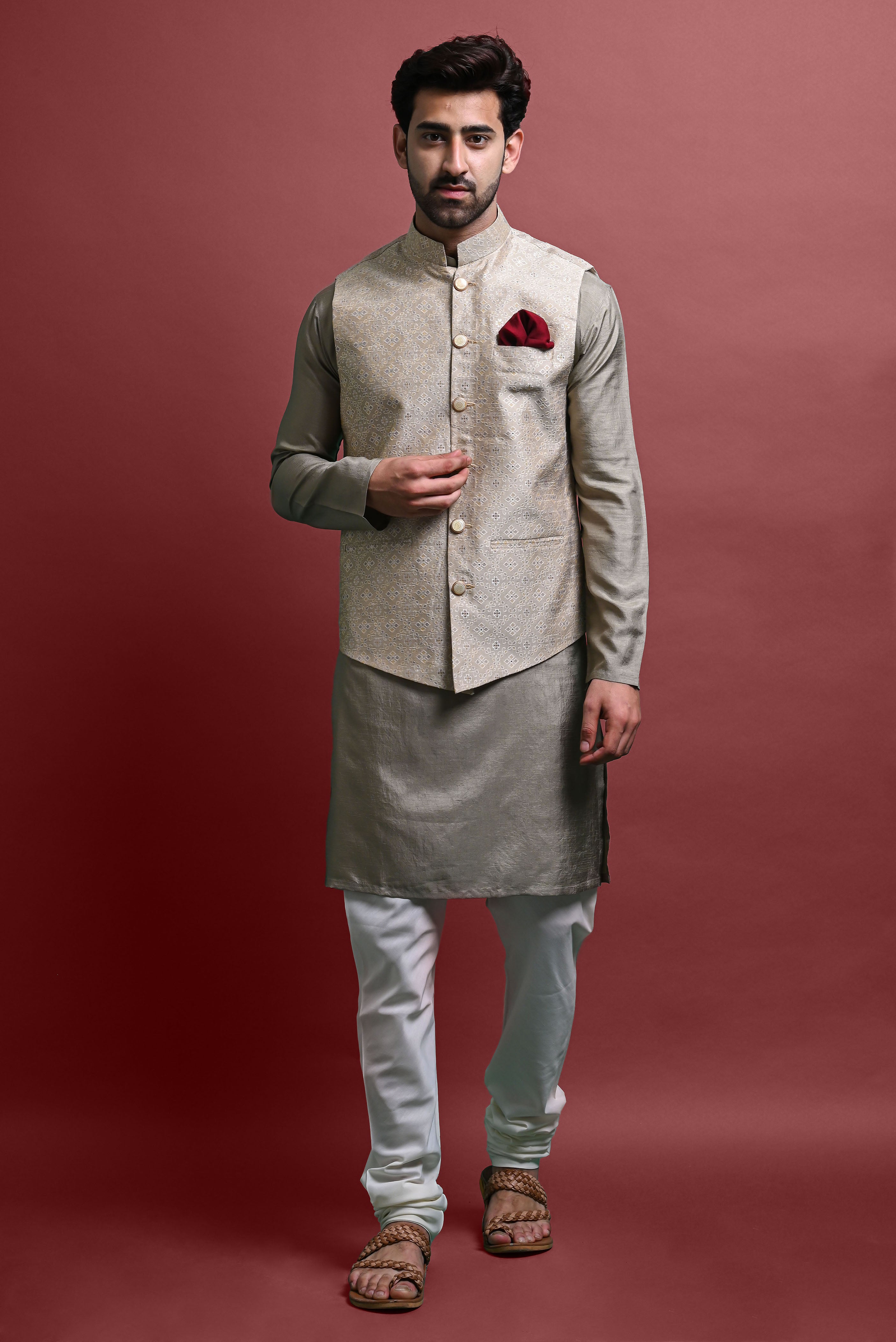 Kurta Churidar With Jacket Set For Men Vesham Retails