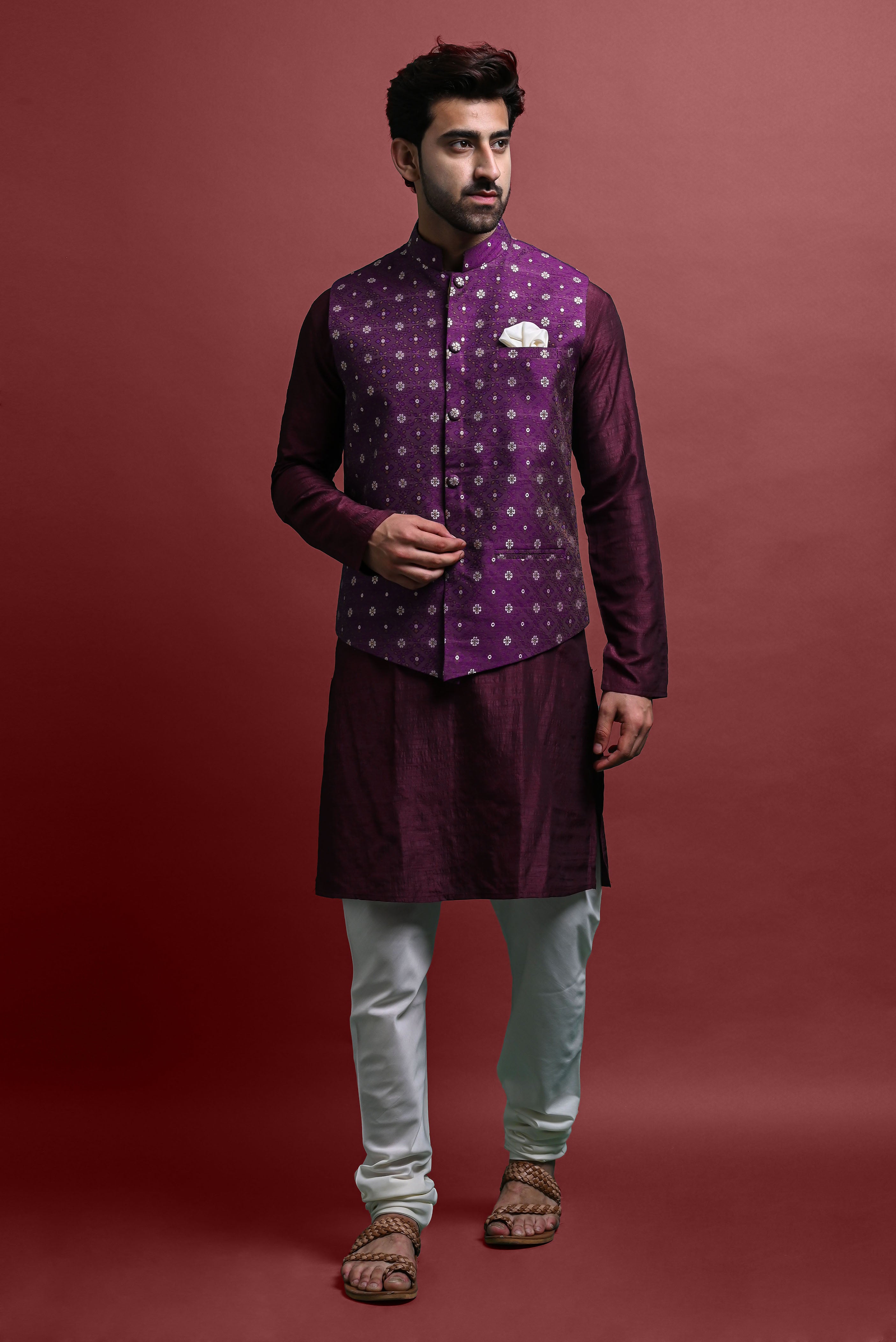 Kurta Churidar With Jacket Set For Men Vesham Retails