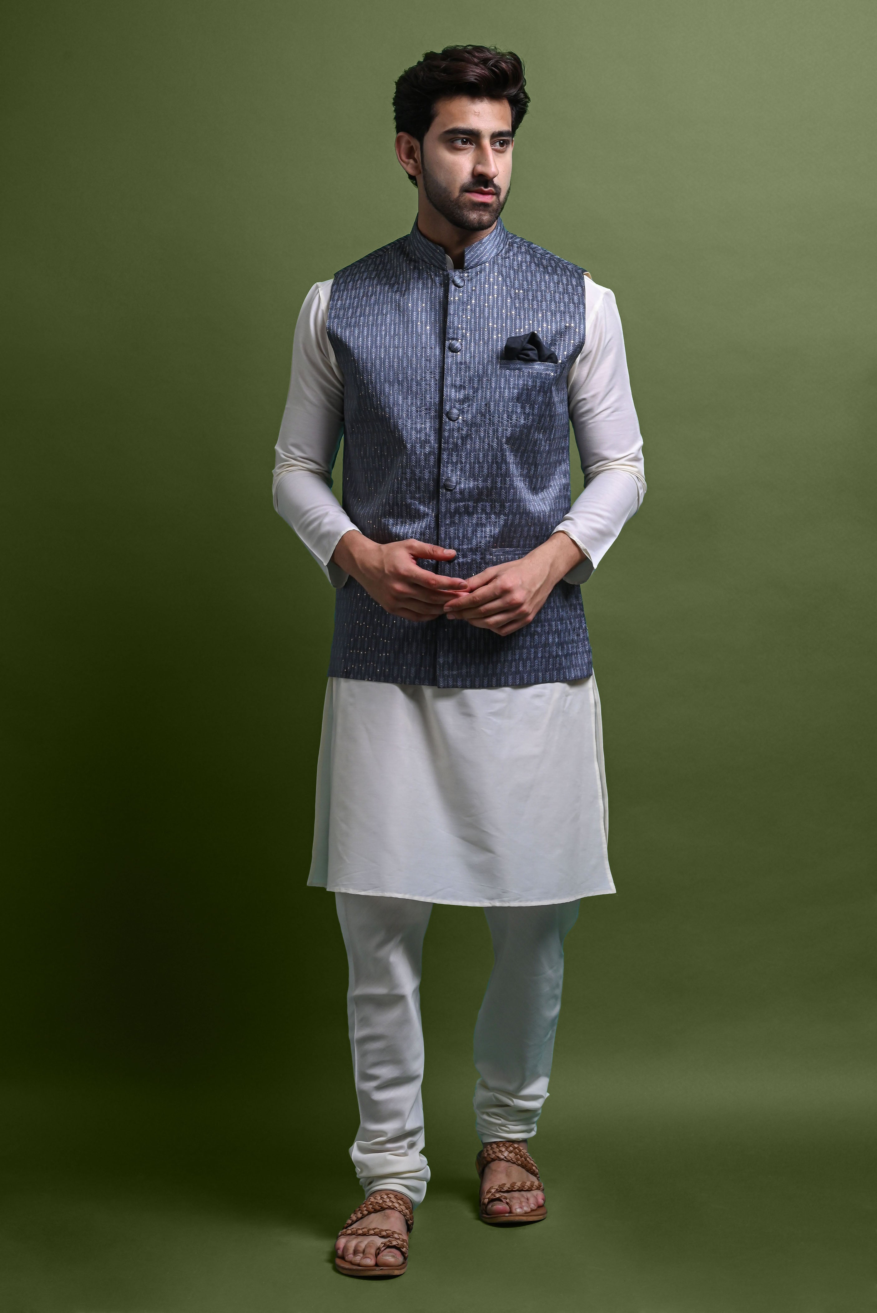 Kurta Churidar With Jacket Set For Men Vesham Retails