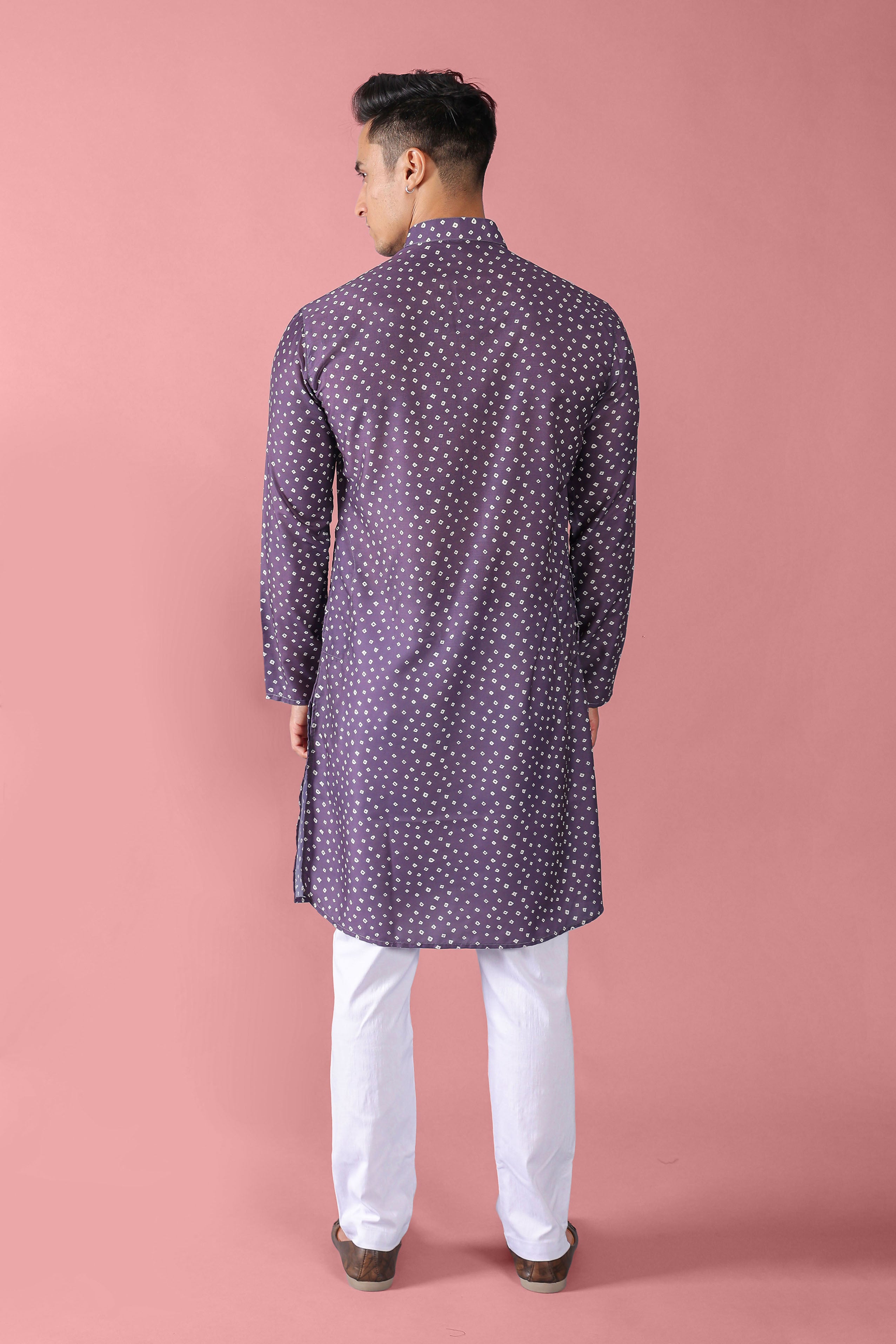 Grey Mens Printed Kurta Pajama For Men Vesham Retails