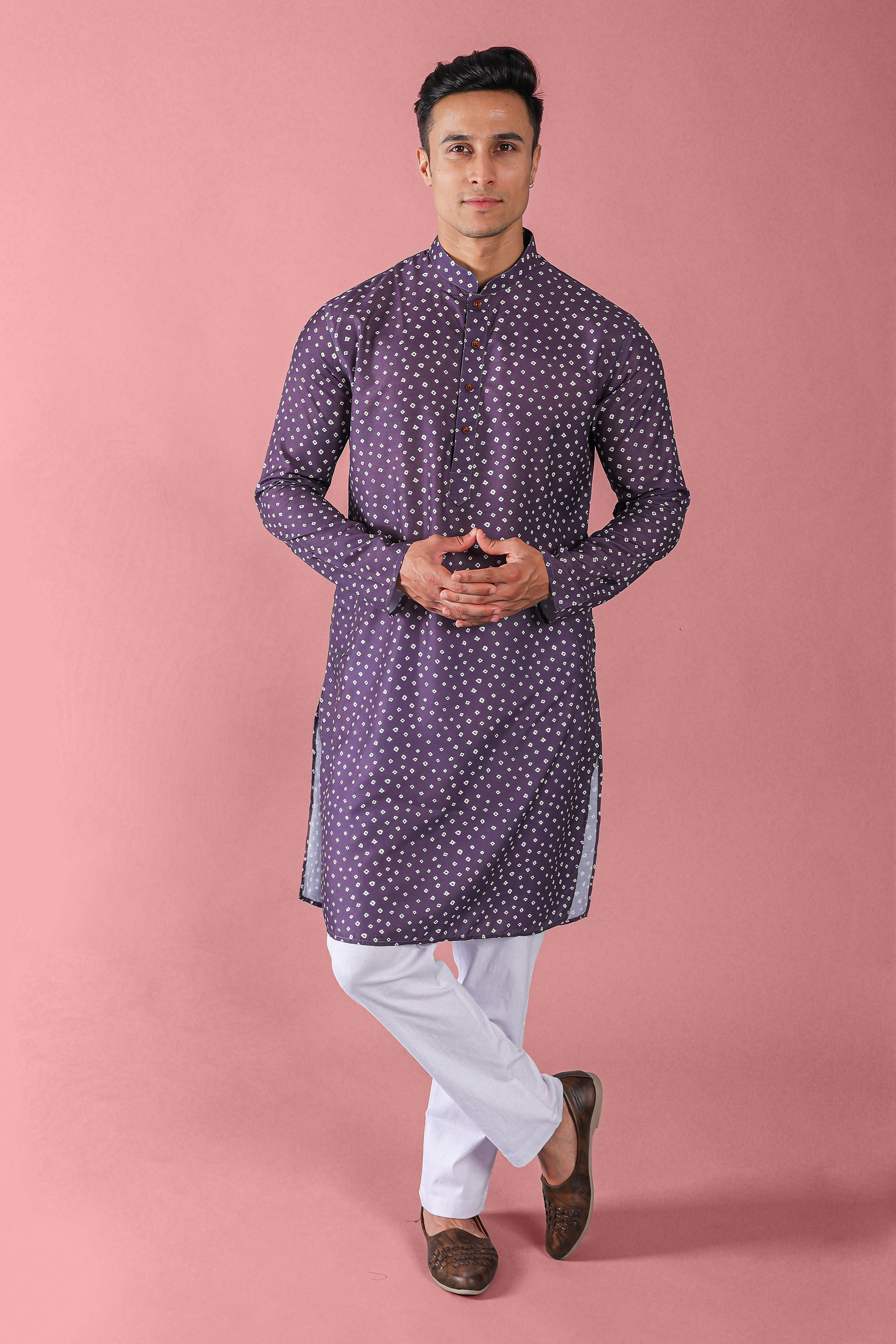 Grey Mens Printed Kurta Pajama For Men Vesham Retails