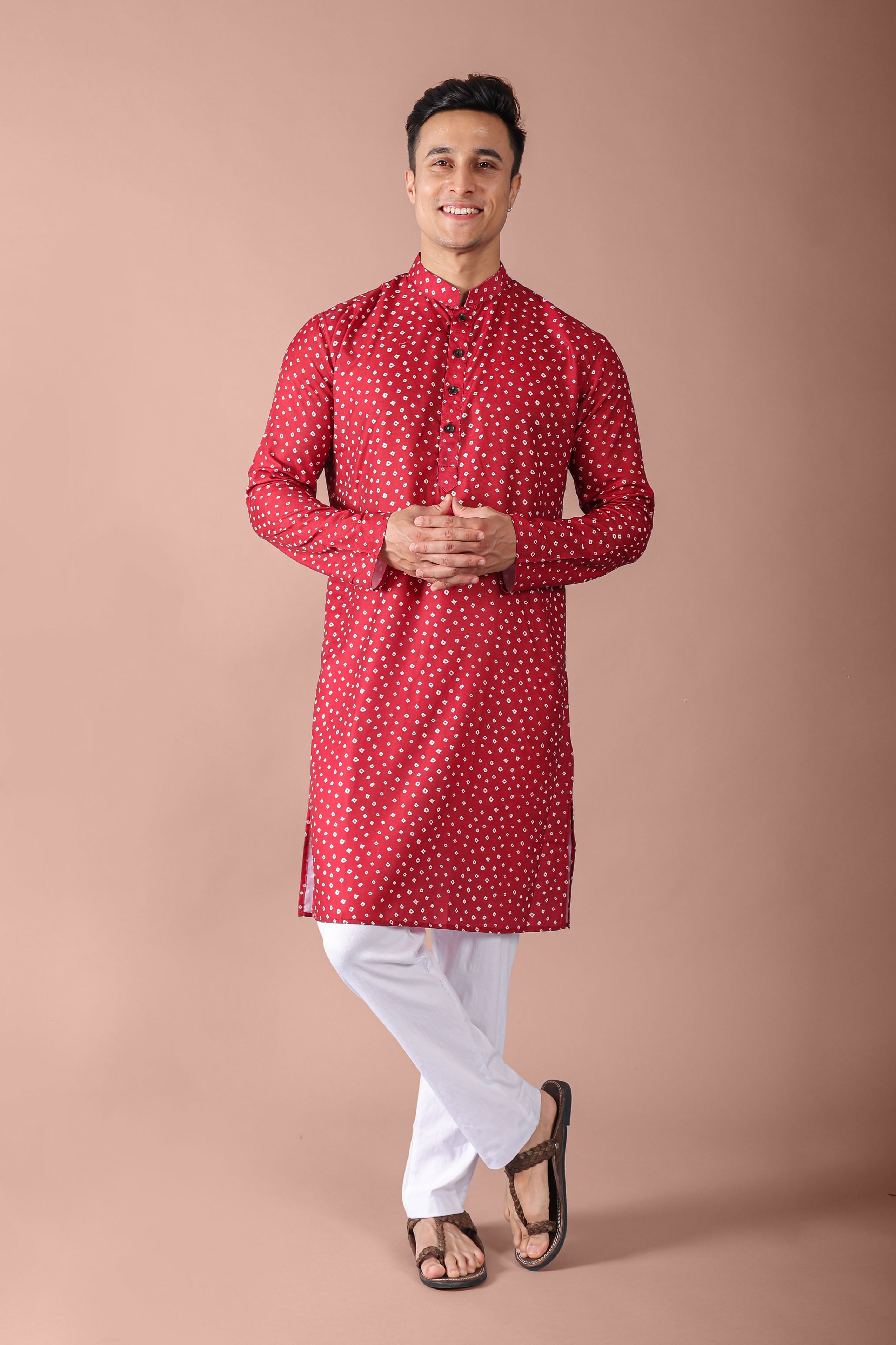 Maroon Mens Printed Kurta Pajama For Men Vesham Retails