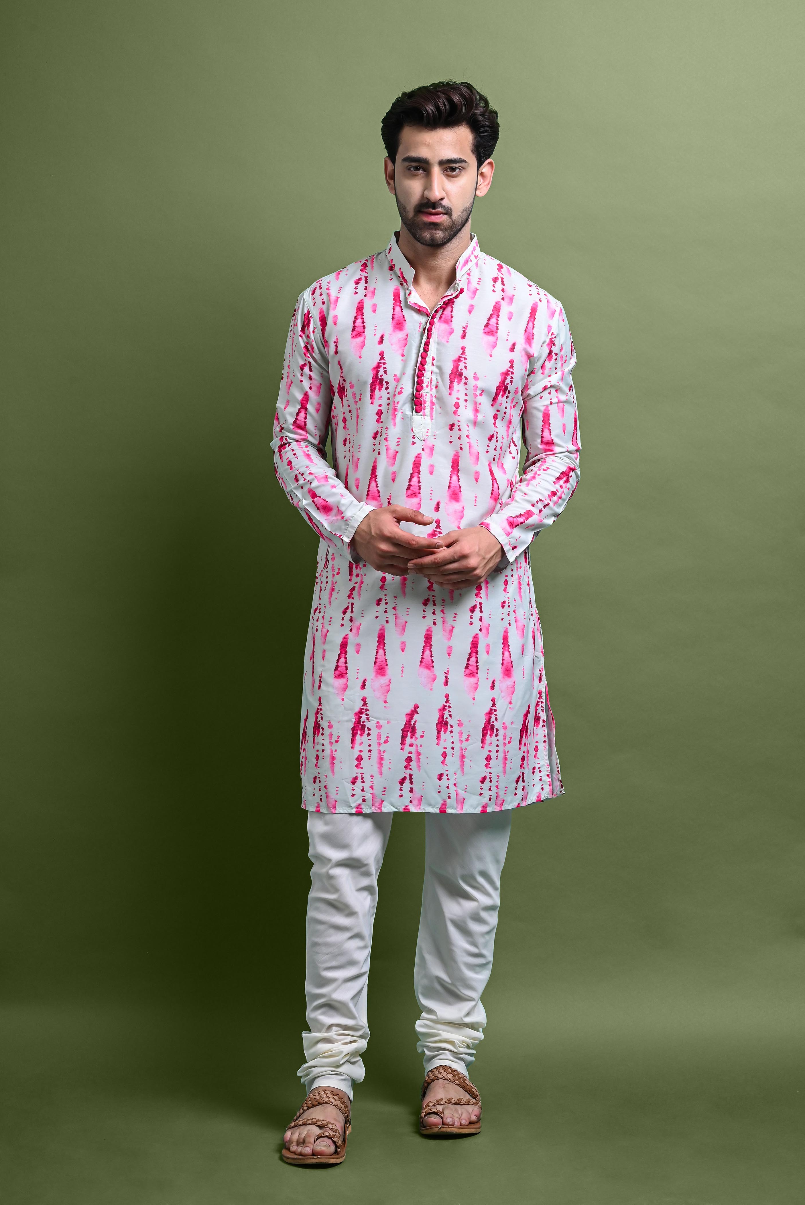 Green Mens Printed Kurta Churidar For Men Vesham Retails