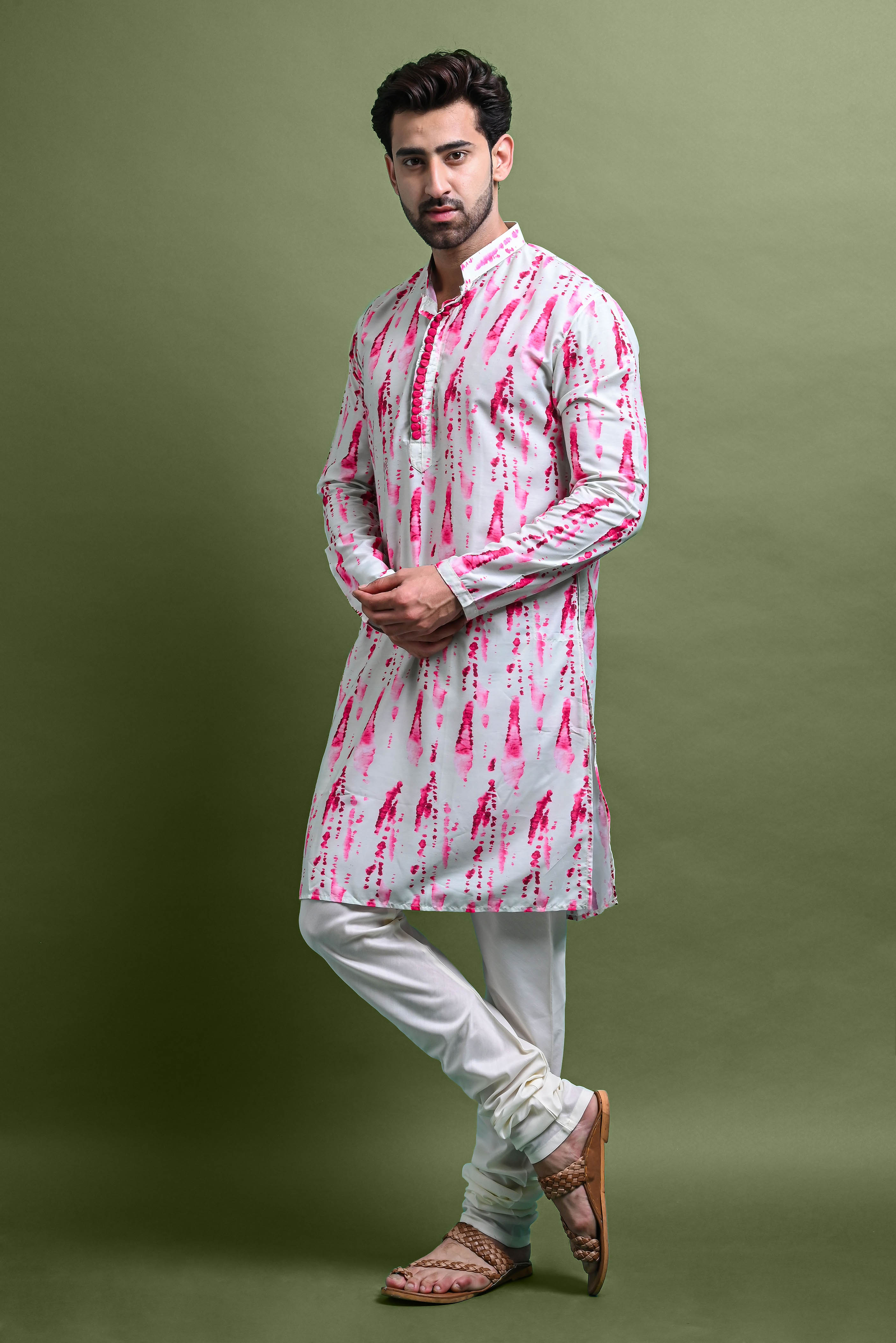 Green Mens Printed Kurta Churidar For Men Vesham Retails