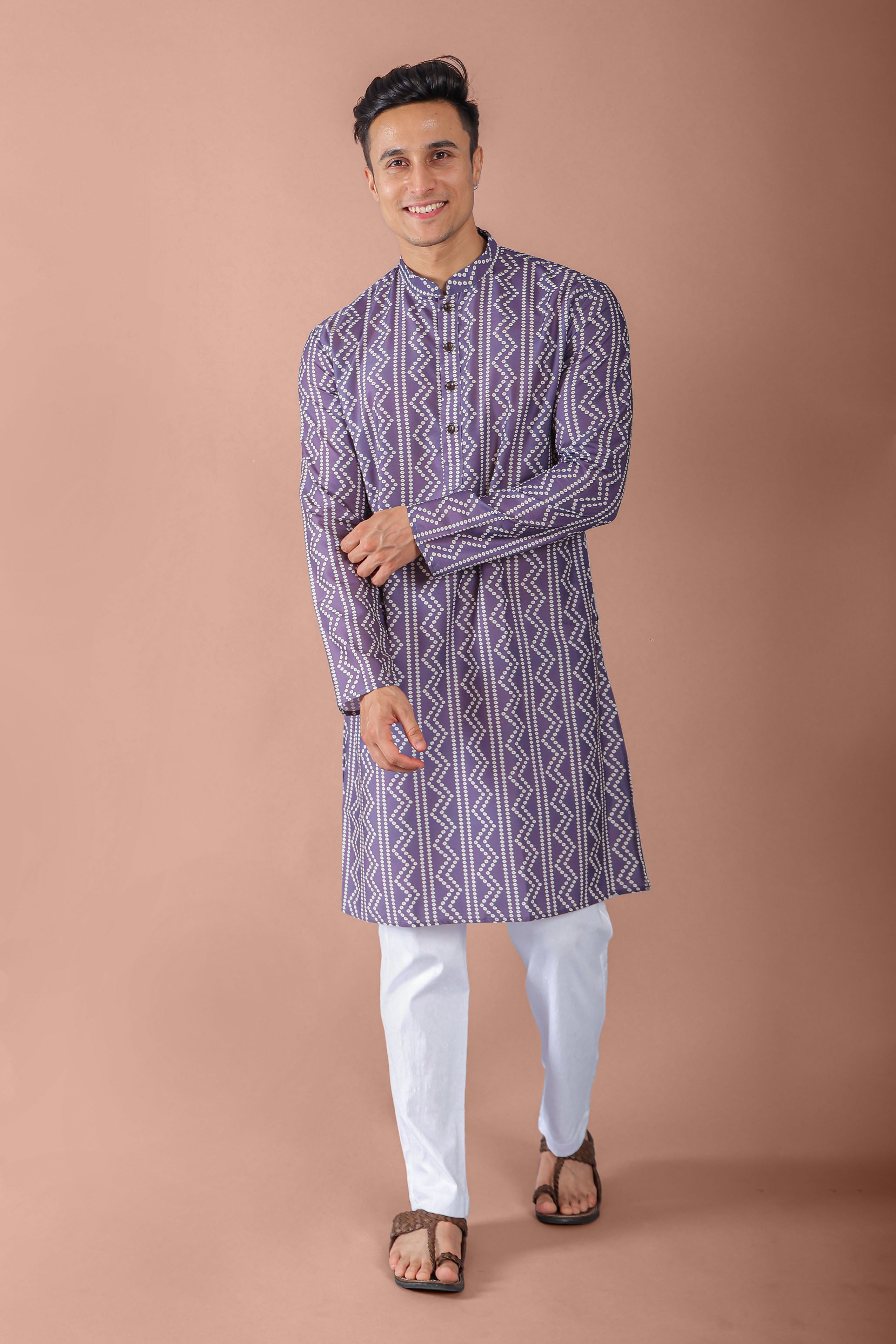 Grey Mens Printed Kurta Pajama For Men Vesham Retails