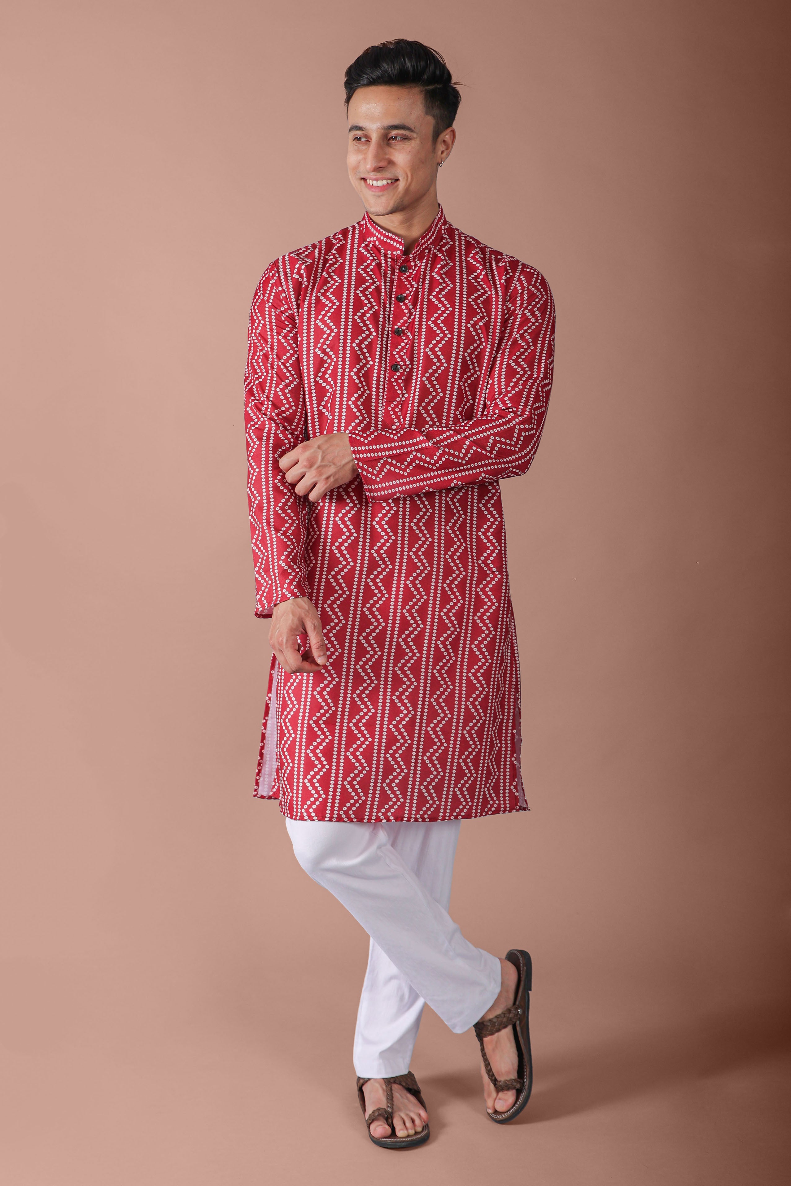 Maroon Mens Printed Kurta Pajama For Men Vesham Retails