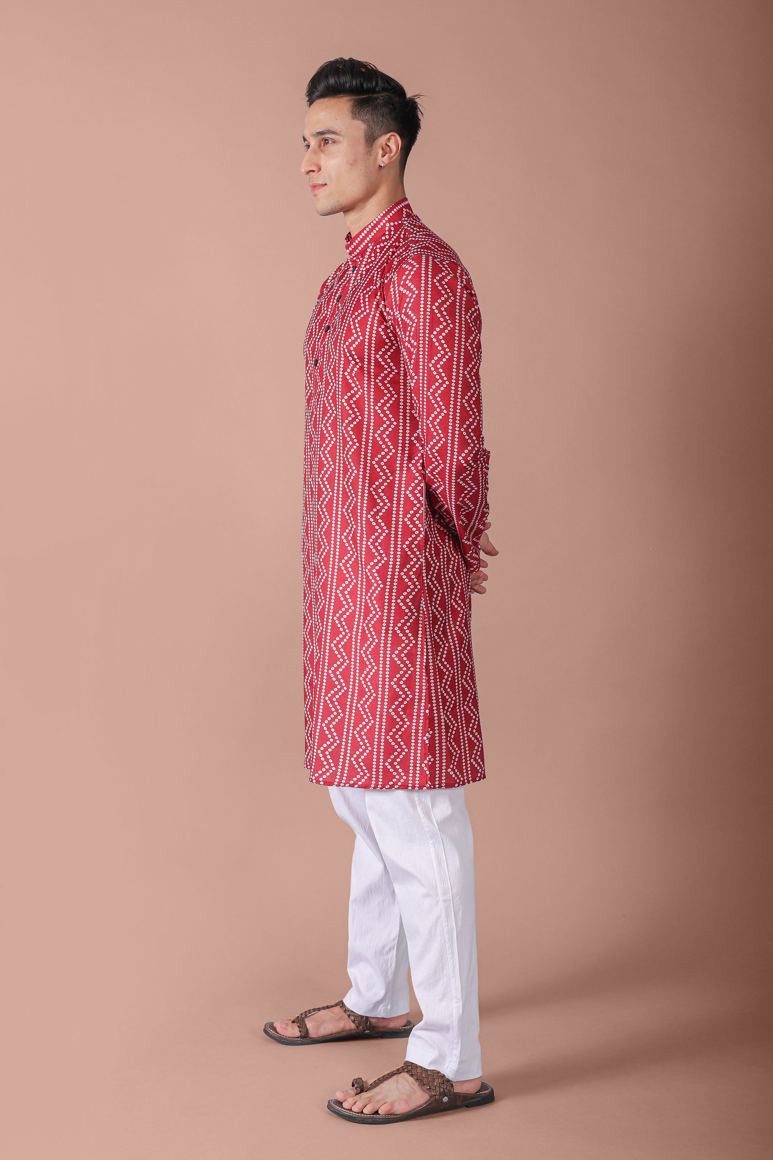 Maroon Mens Printed Kurta Pajama For Men Vesham Retails