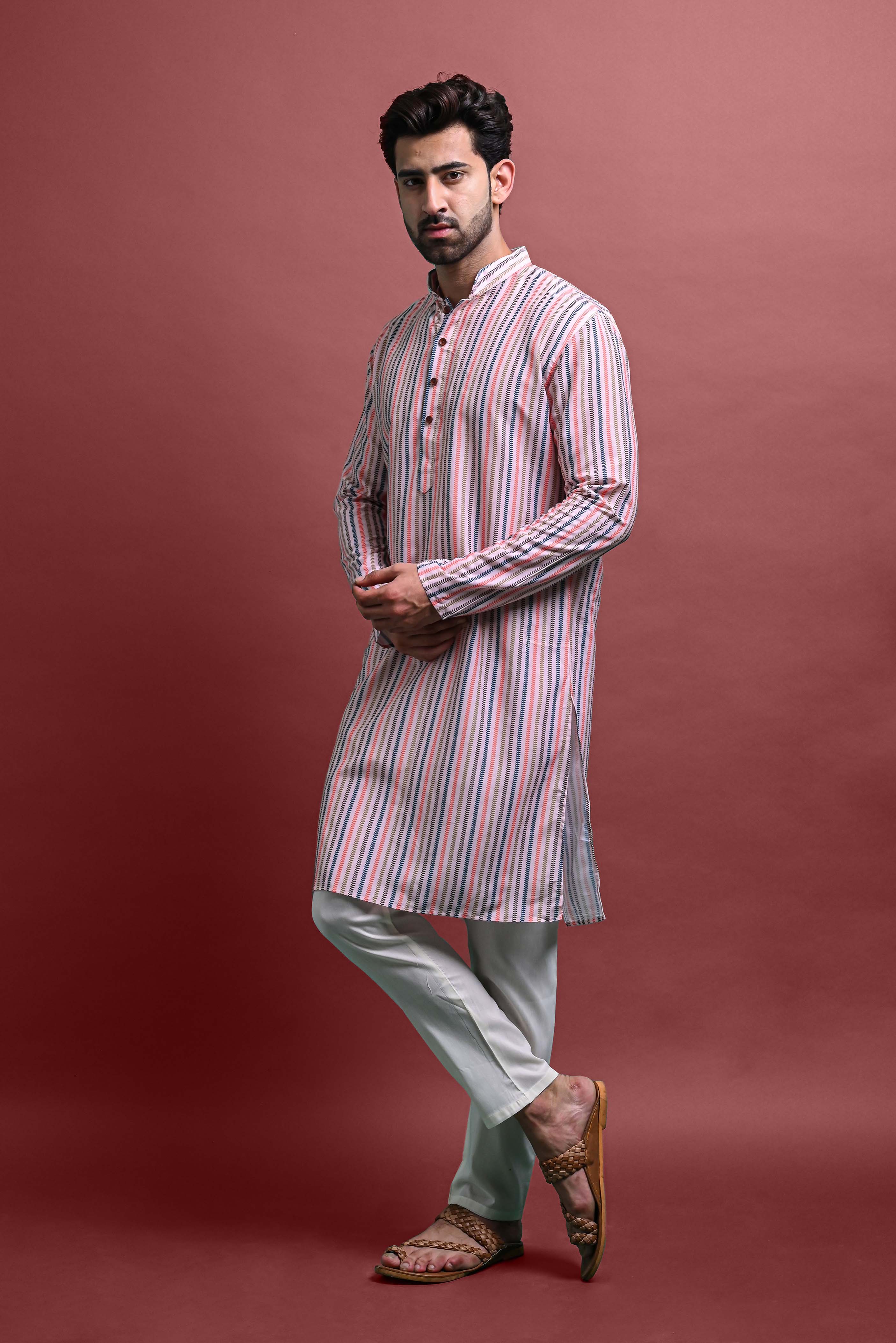 Multi Mens Printed Kurta Pajama For Men Vesham Retails