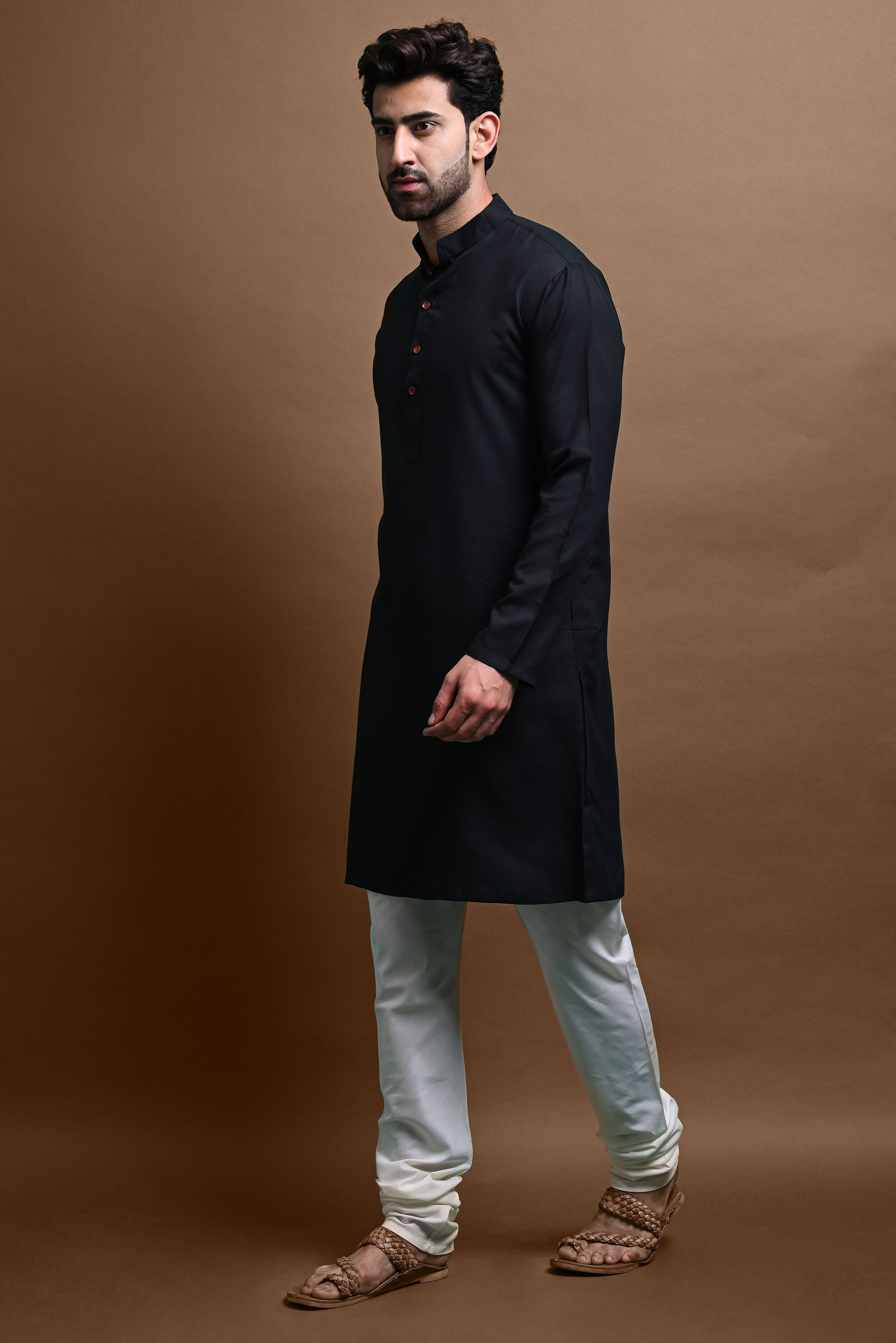 Black Solid Kurta With Pajama Set For Men Vesham Retails