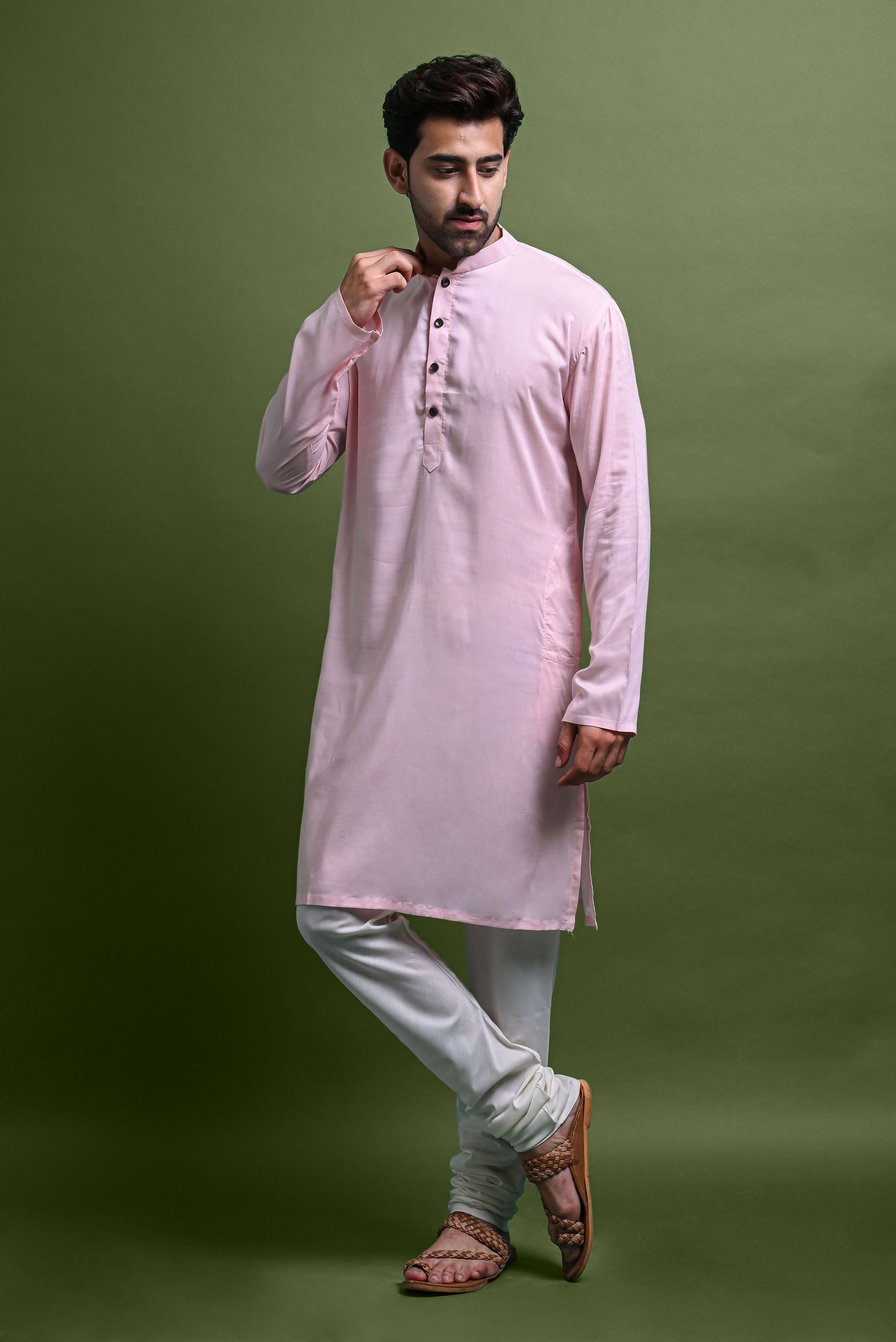 Pink Solid Kurta With Pajama Set For Men Vesham Retails