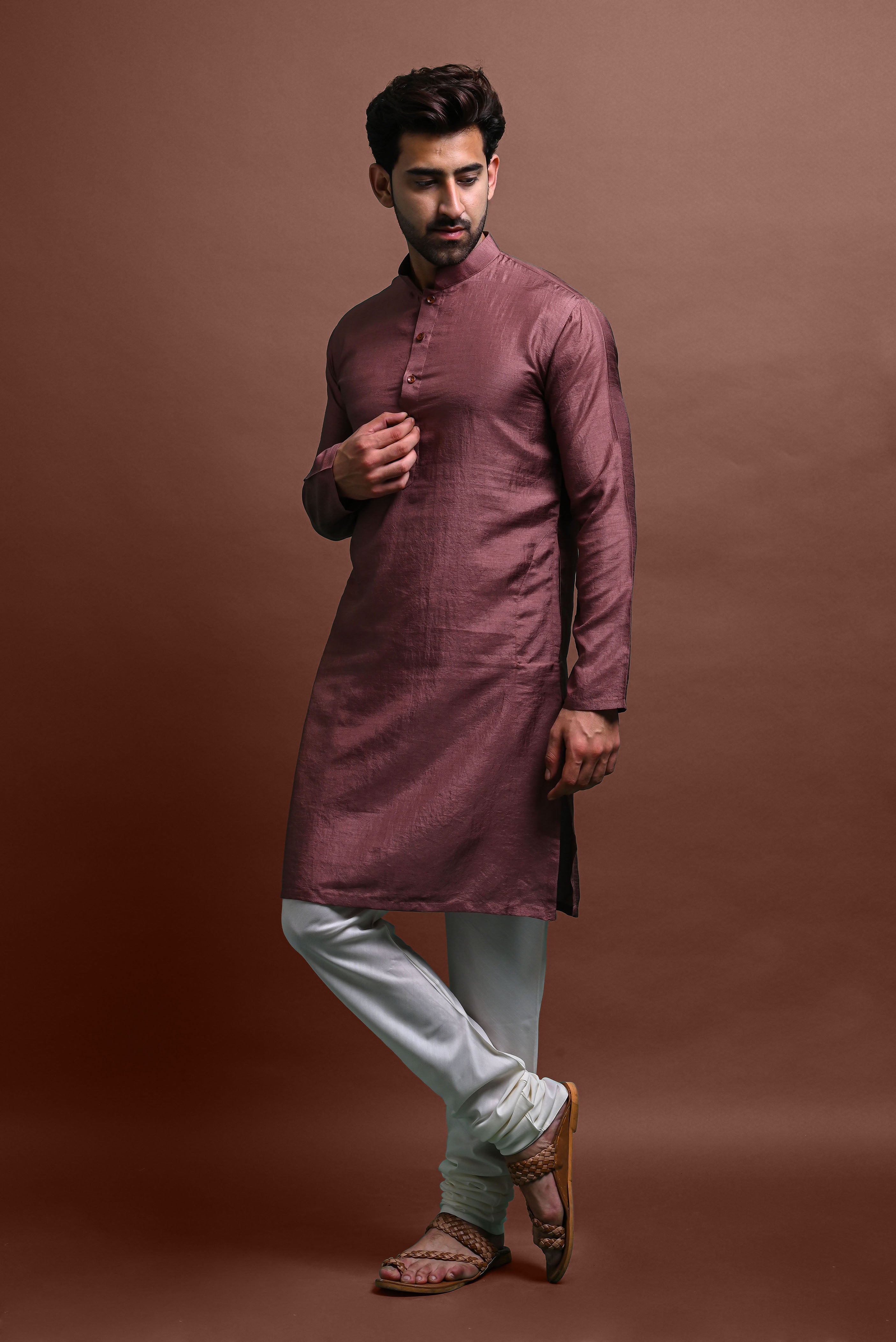 Nude Brown Solid Kurta With Pajama Set For Men Vesham Retails