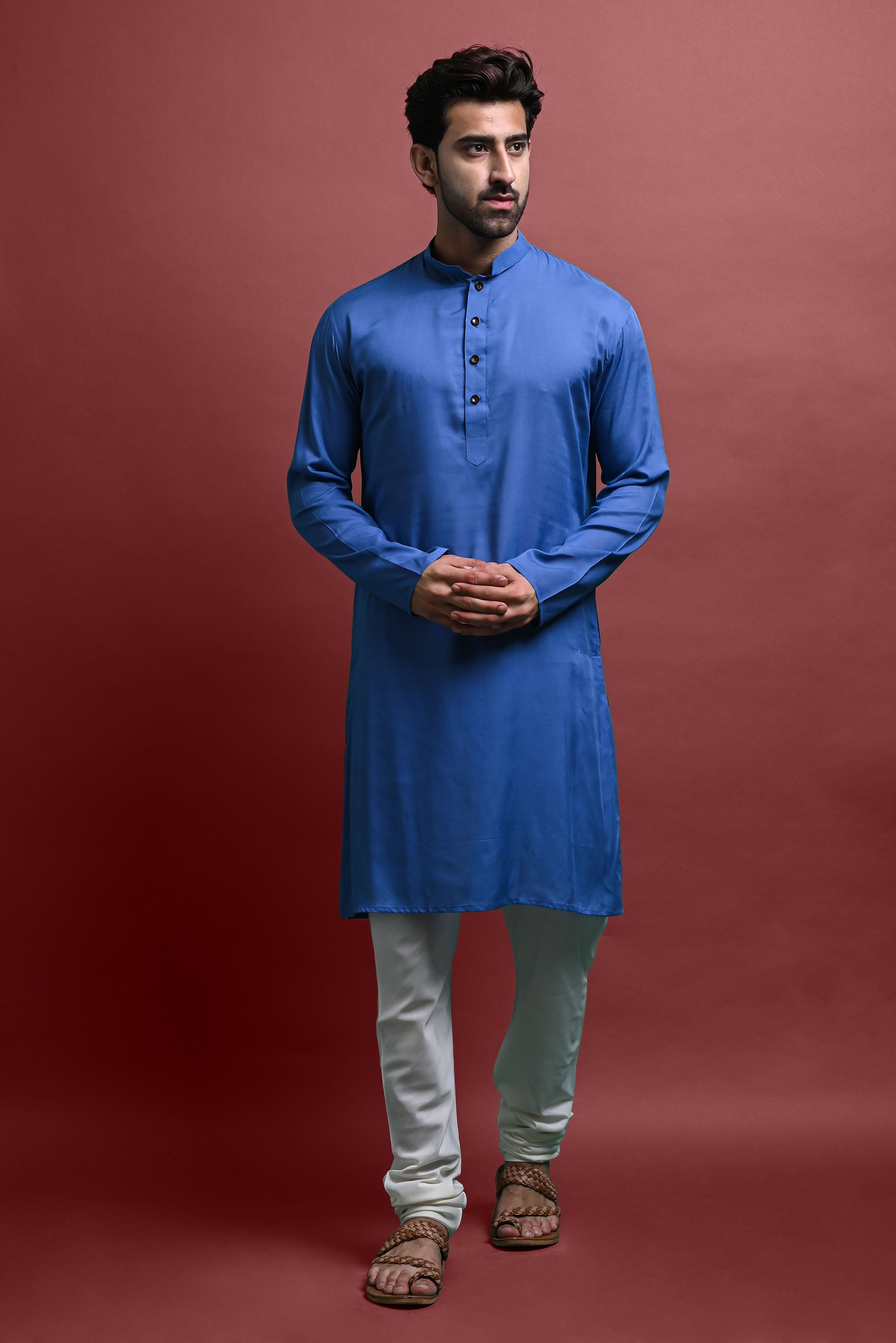 Blue Solid Kurta With Pajama Set For Men Vesham Retails