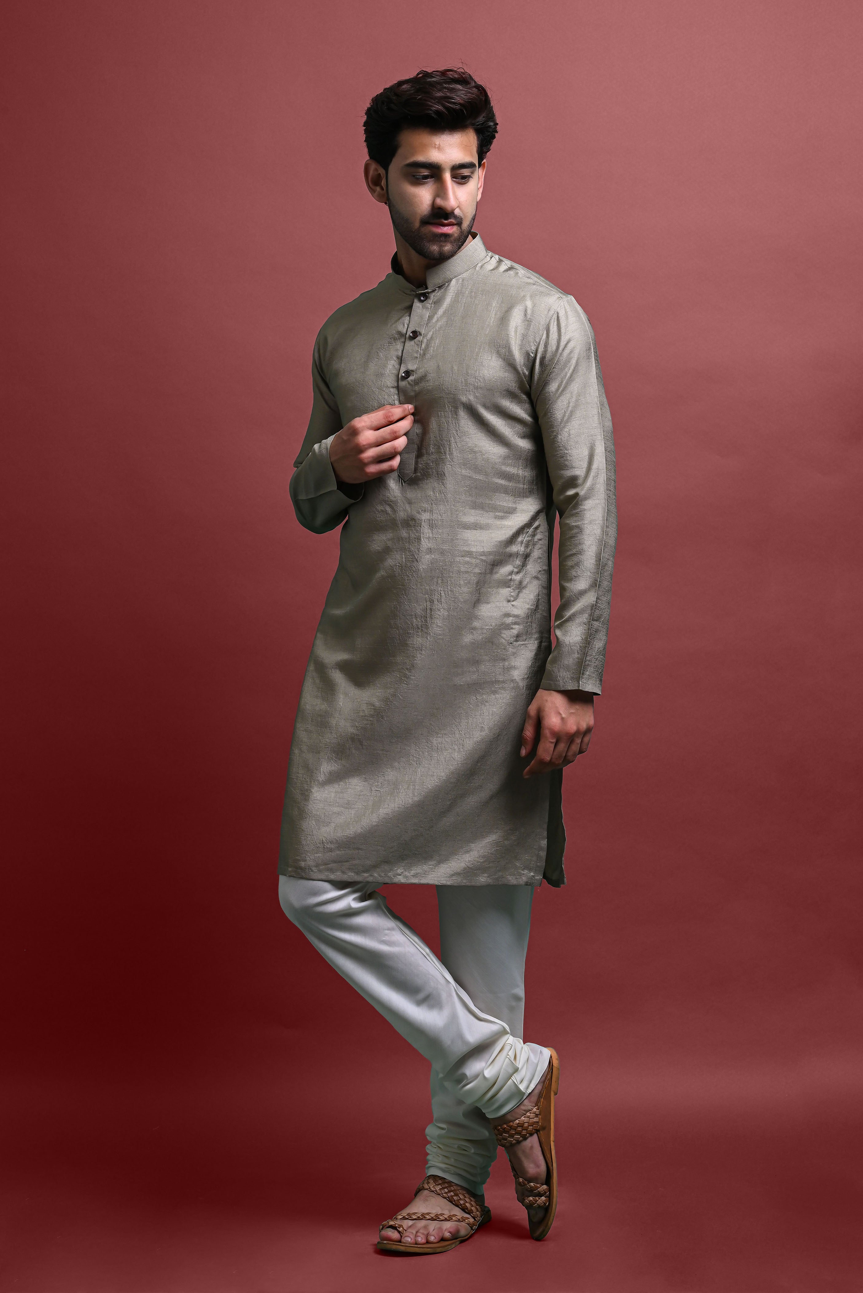 Tan Solid Kurta With Pajama Set For Men Vesham Retails