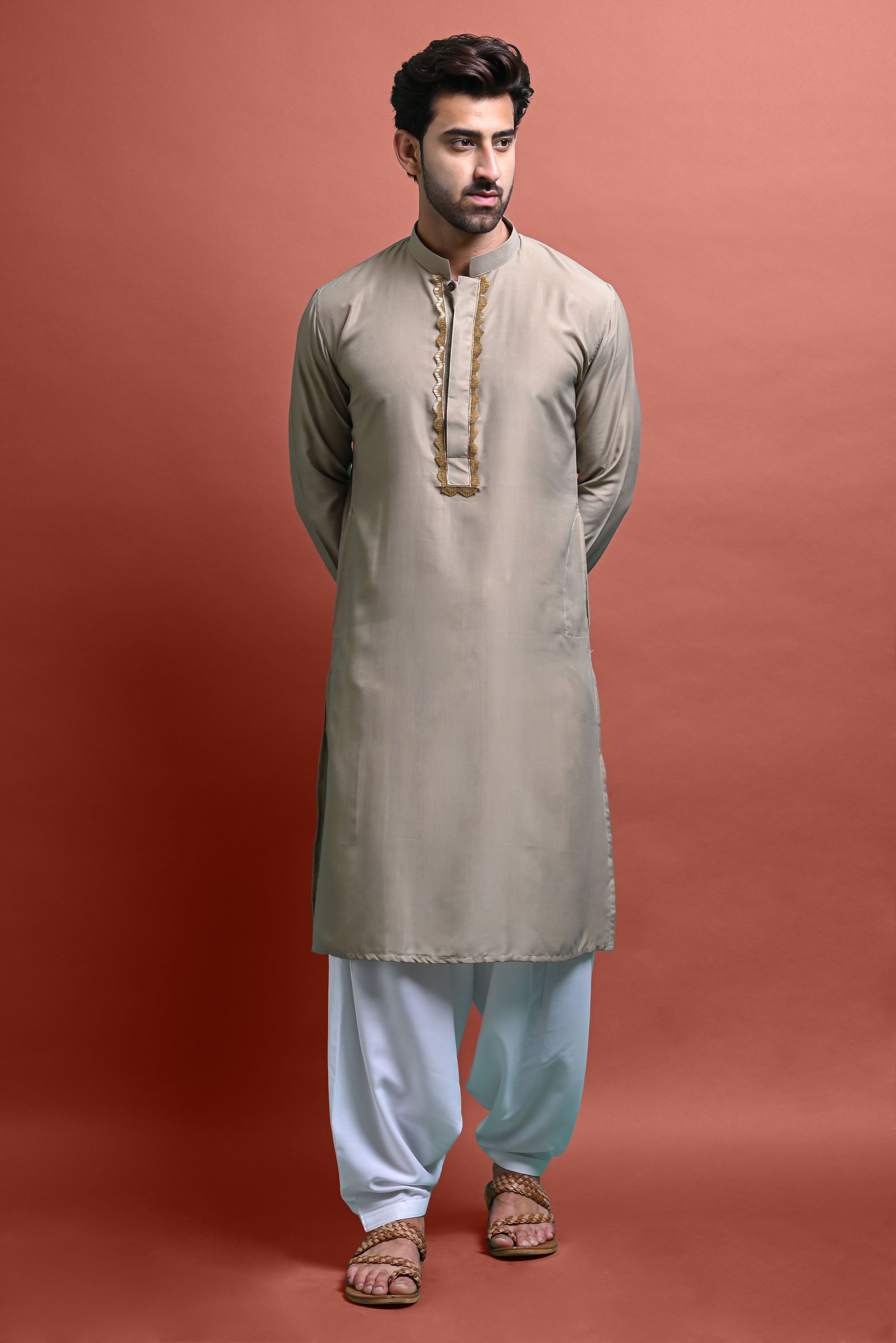 Tan Embellished Kurta With Patiyala Set for Men Vesham Retails