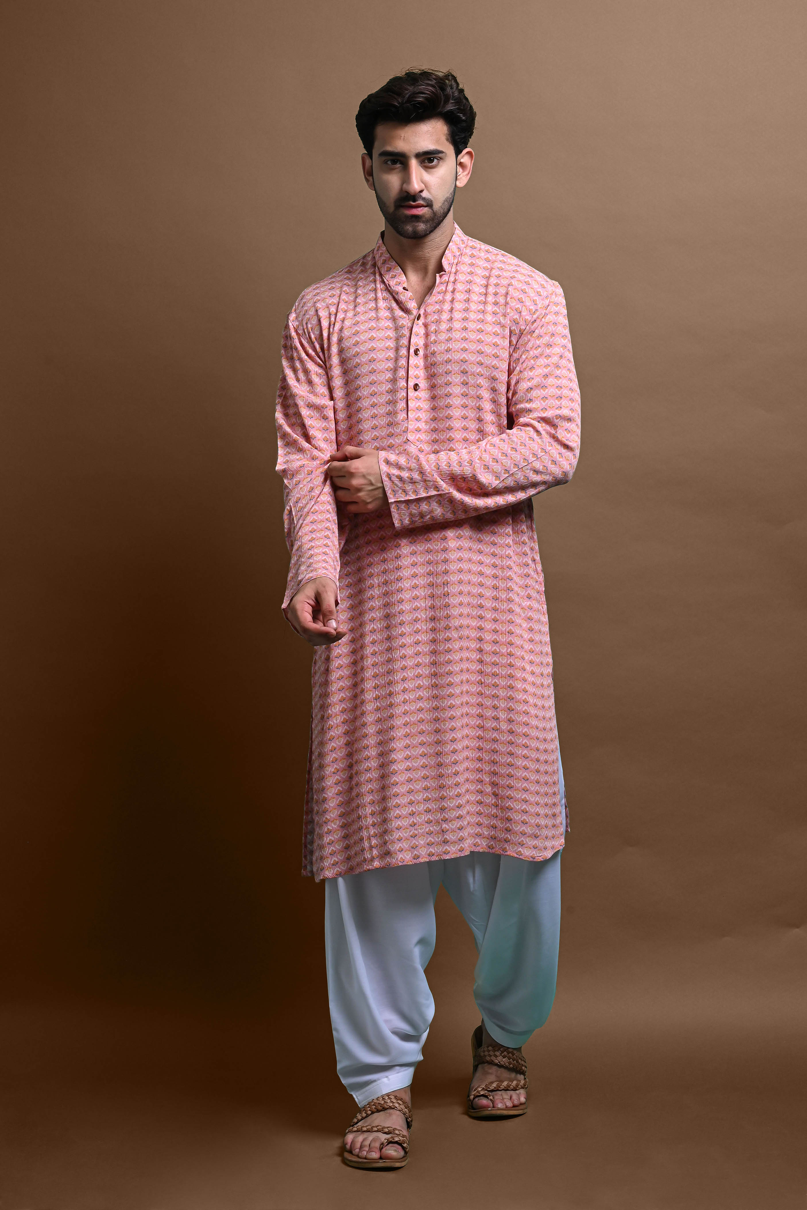 Pink Mens Printed Kurta Patiyala For Men Vesham Retails