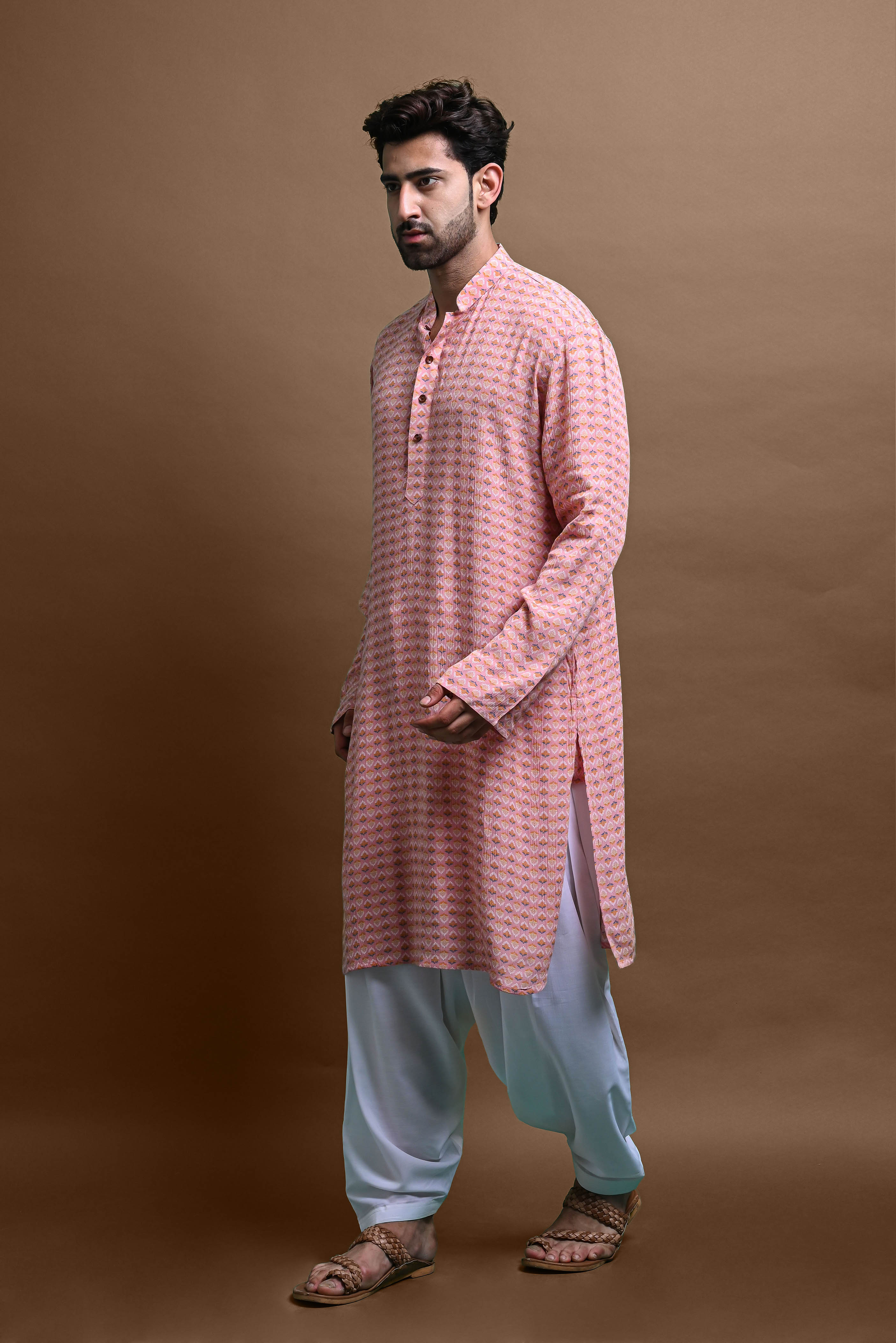 Pink Mens Printed Kurta Patiyala For Men Vesham Retails