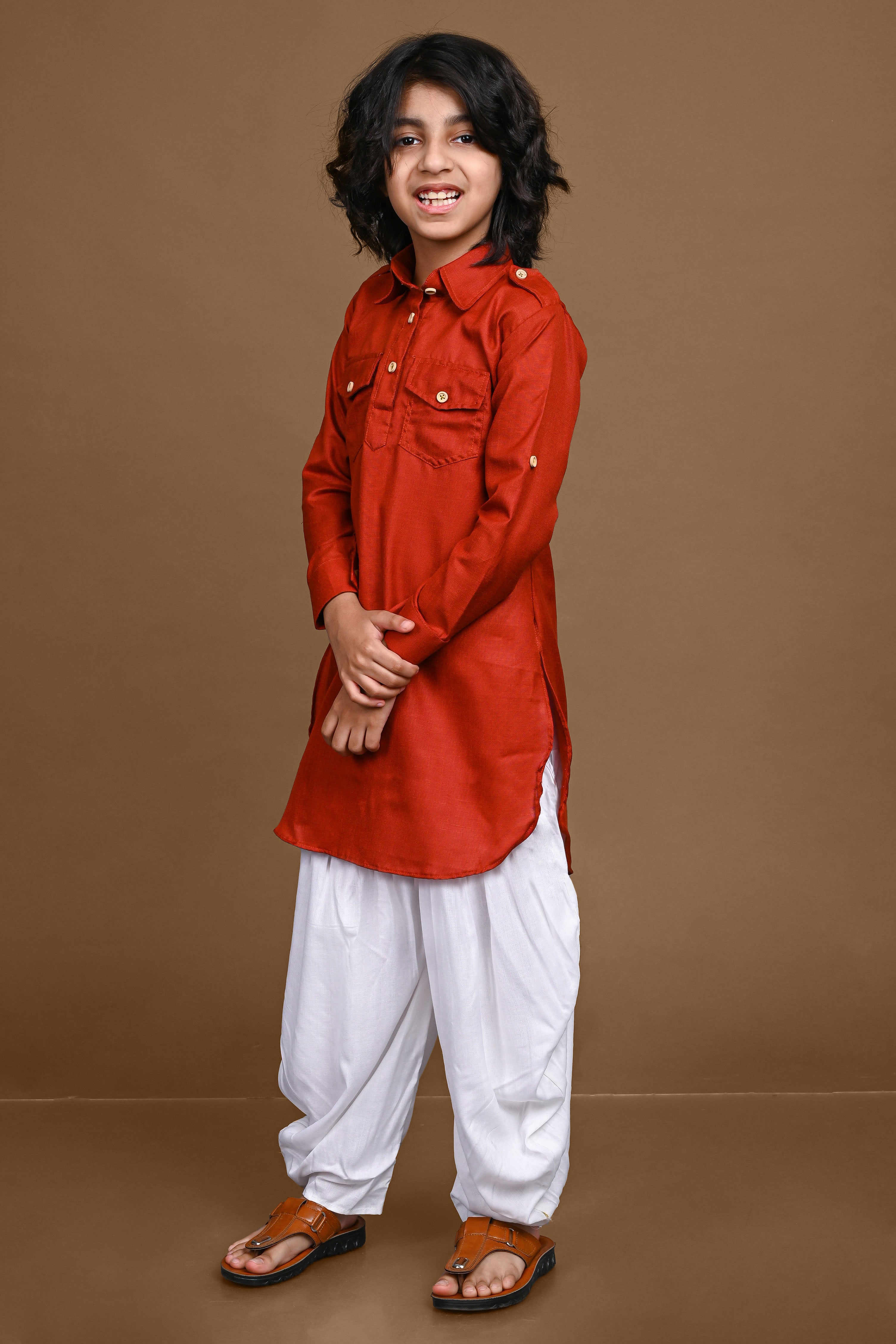 Cotton Blend Rust Pathani Patiala Set – Vesham