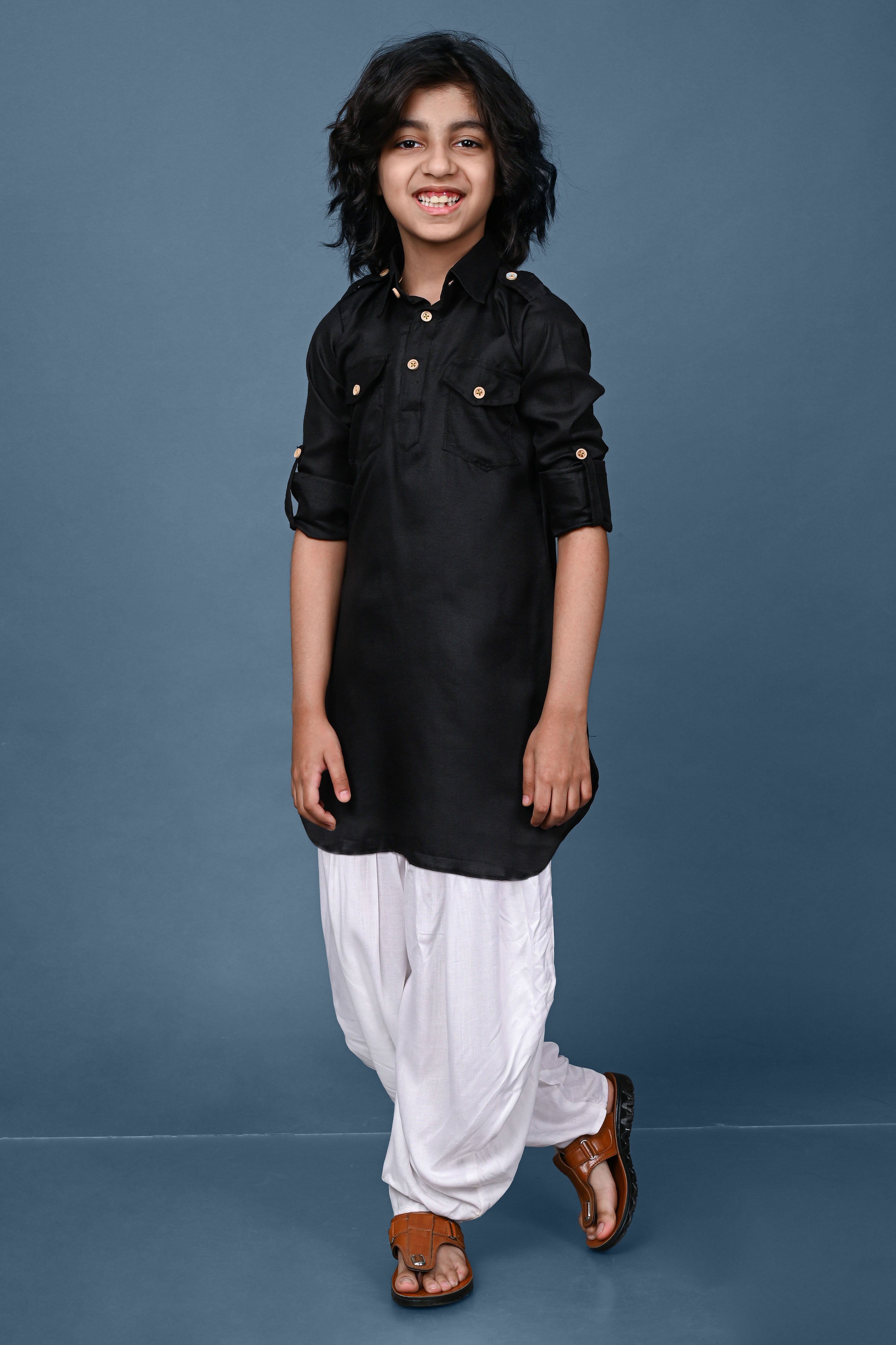 Cotton Blend Black Pathani Patiala Set Vesham Retails