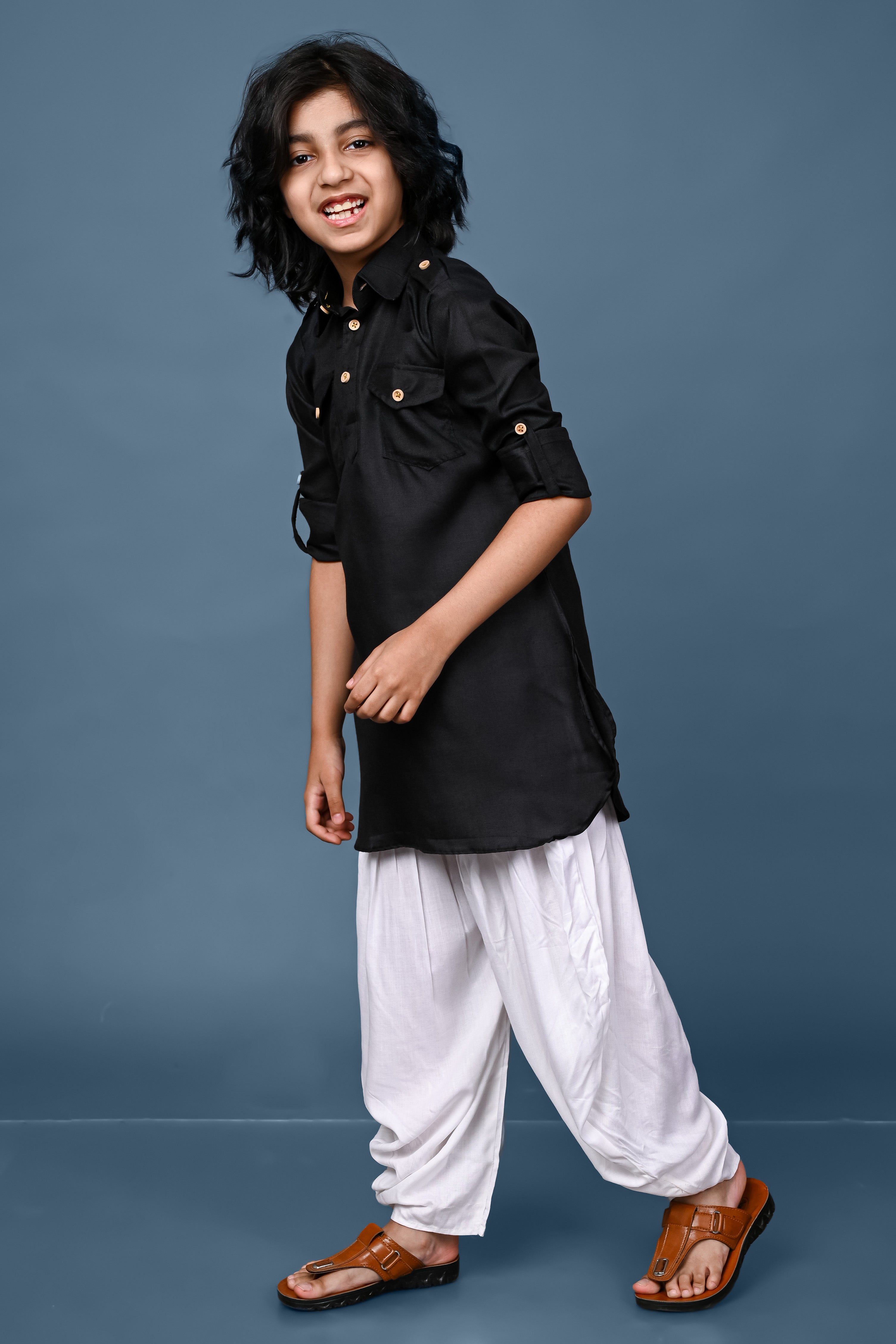 Cotton Blend Black Pathani Patiala Set Vesham Retails