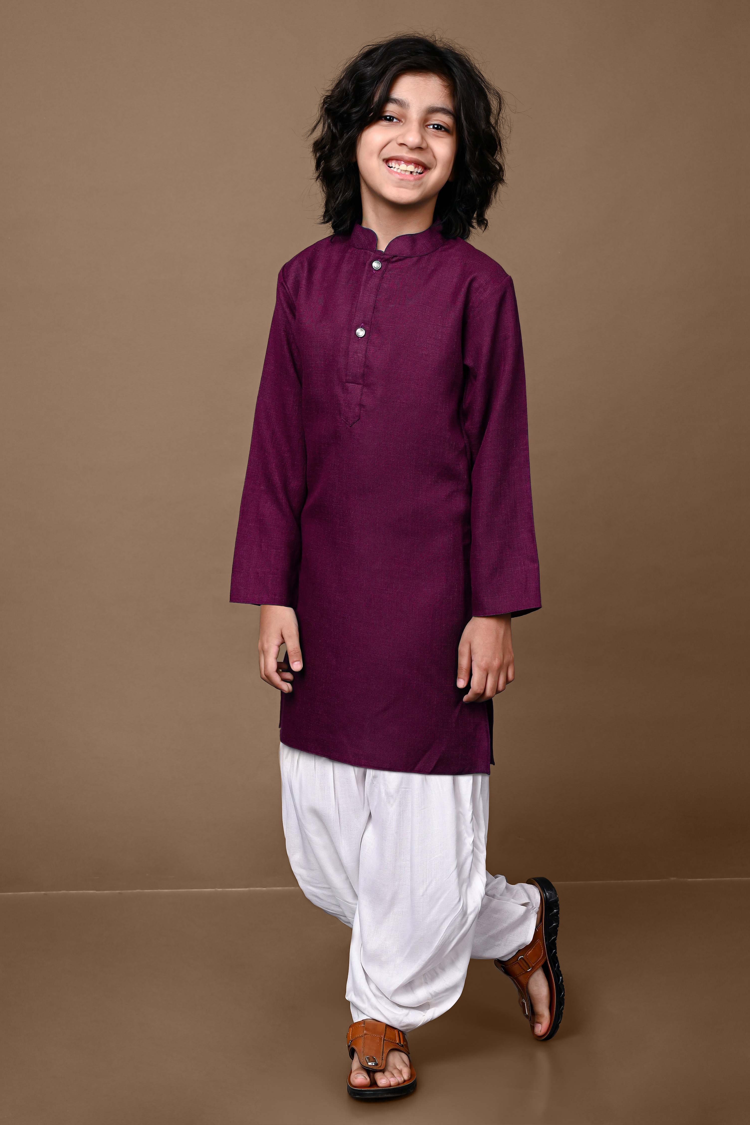 Cotton Blend Wine Kurta With Dhoti Set Vesham Retails